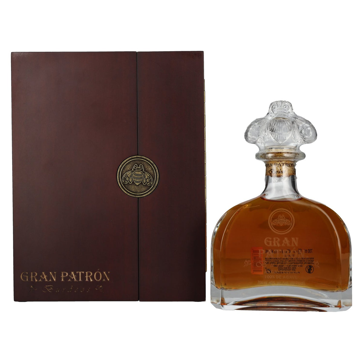 Gran Patrón Tequila BURDEOS Añejo 100% de Agave 40% Vol. 0,7l dans une caisse en bois