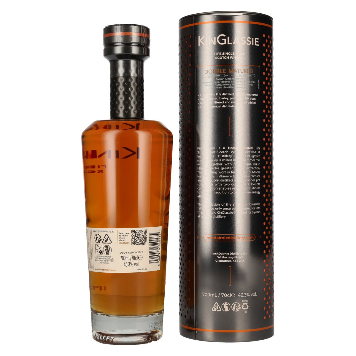Inchdairnie KinGlassie 8 Years Old Double Matured Fife Single Malt Scotch Whisky 46,3% Vol. 0,7l in Tinbox