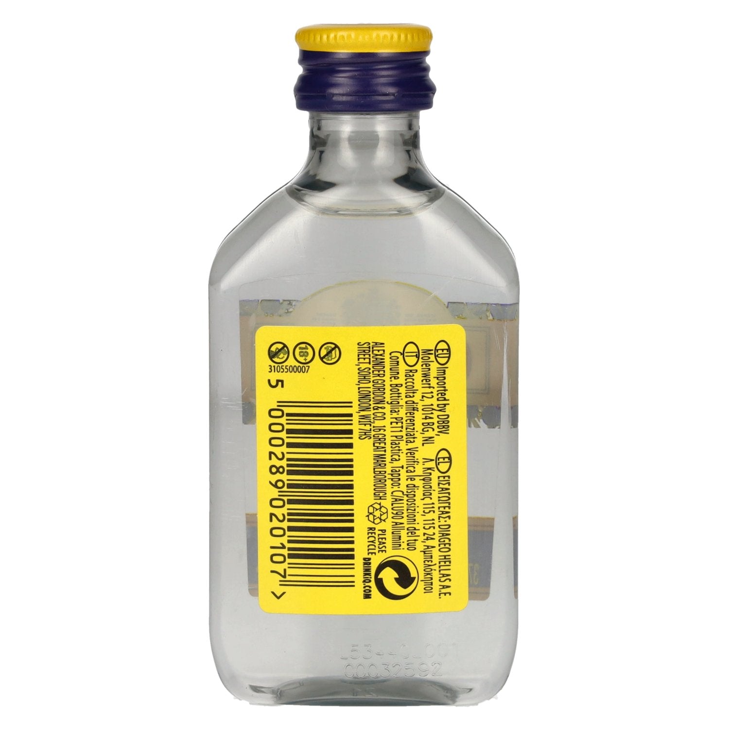 Gordon's London Dry Gin 37,5 % vol. 0,05 l en bouteille PET