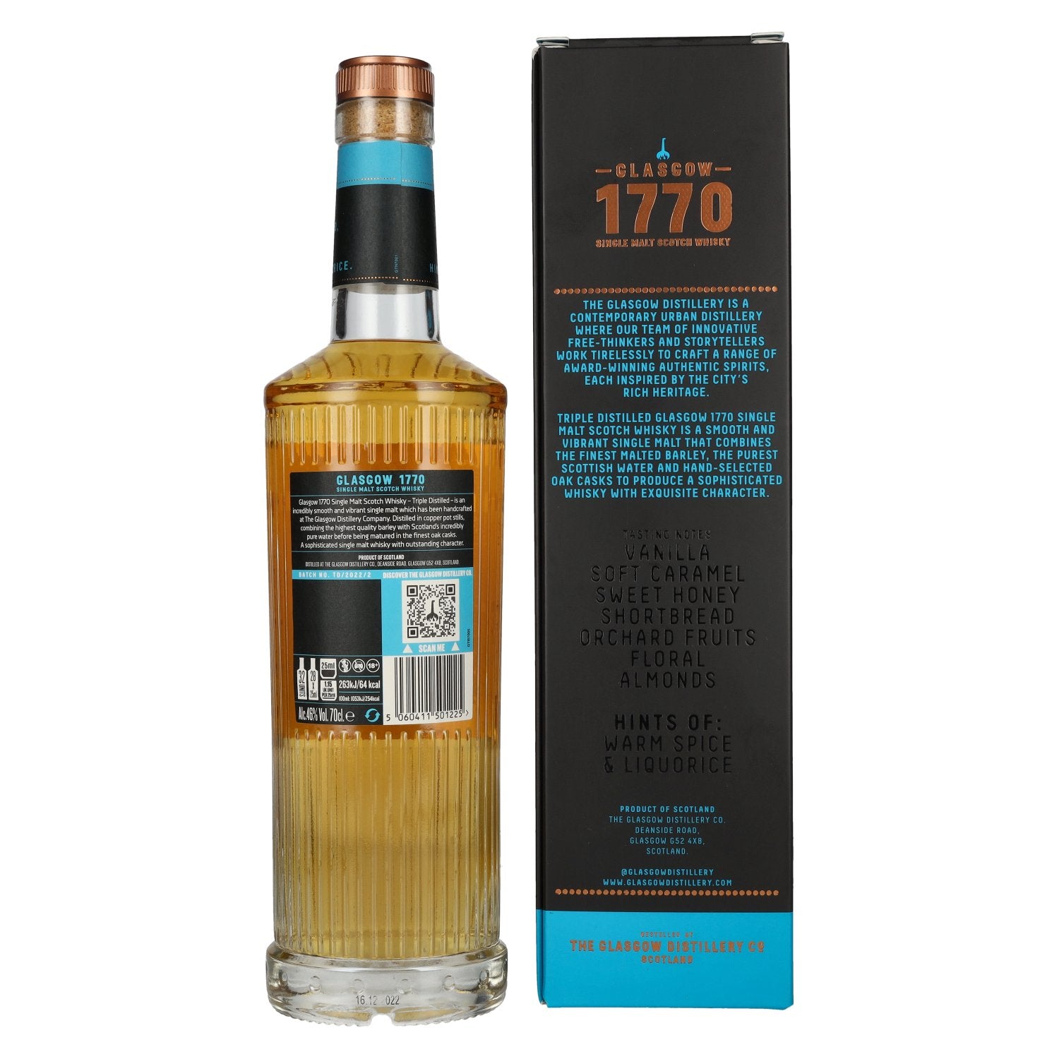 Glasgow 1770 TRIPLE DISTILLED Smooth &amp; Vibrant 46% vol. 0,7l en boîte cadeau