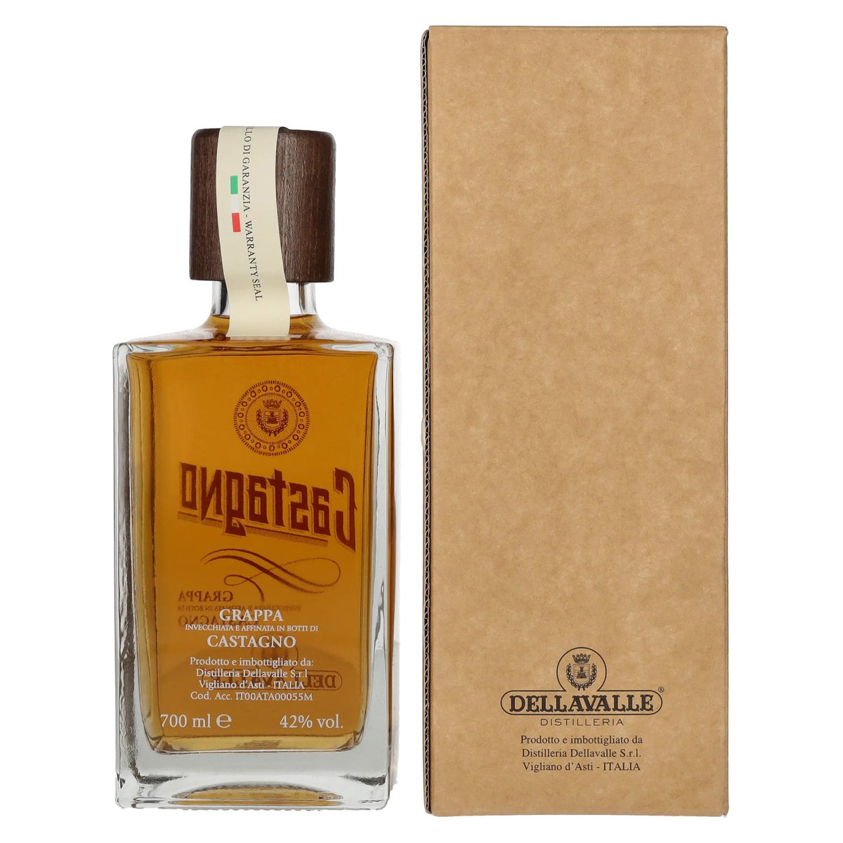 Dellavalle Grappa Affinata in botti di CASTAGNO 42% vol. 0,7l en boîte cadeau