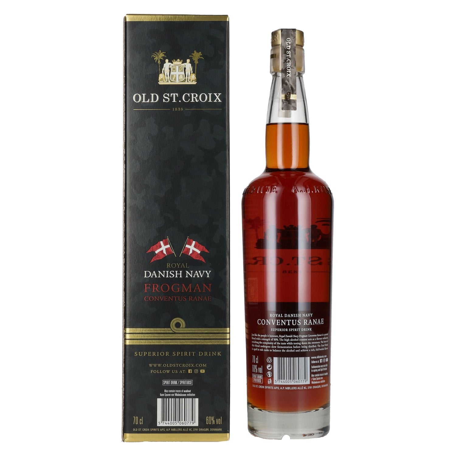 Old St. Croix A.H. Riise Royal DANISH NAVY FROGMAN Conventus Ranae Superior Spirit Drink 60% vol. 0,7l en boîte cadeau
