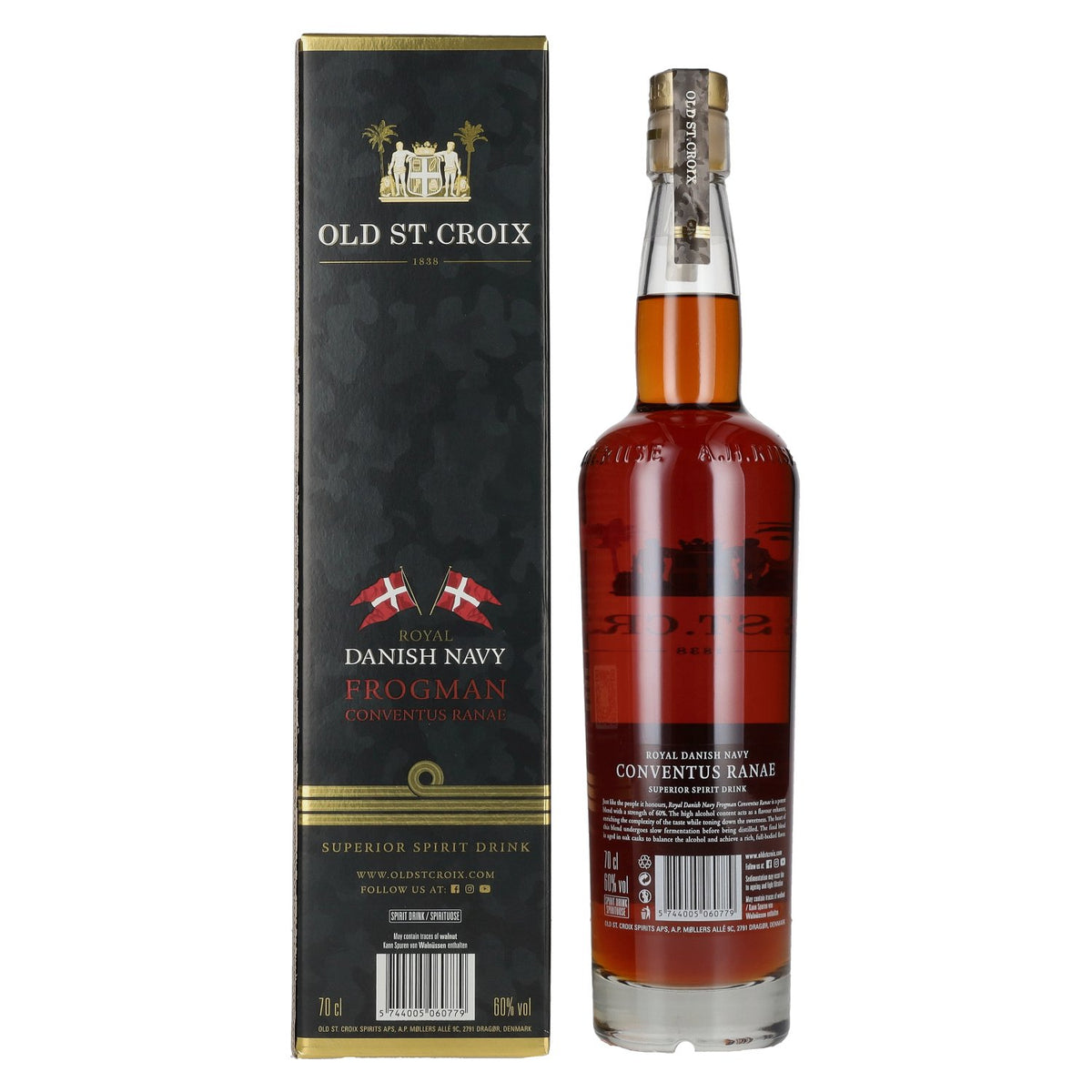 Old St. Croix A.H. Riise Royal DANISH NAVY FROGMAN Conventus Ranae Superior Spirit Drink 60% vol. 0,7l en boîte cadeau