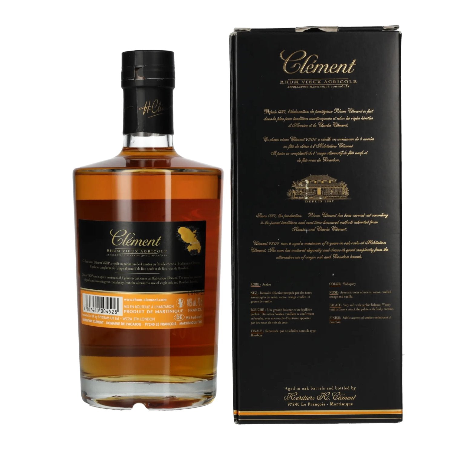 Clément Rhum Vieux Agricole V.S.O.S. VIEILLI EN FÛTS DE CHÊNE 40% Vol. 0,7l in gift box