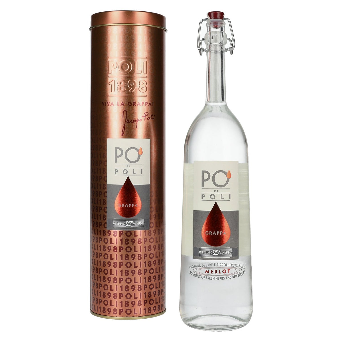 Poli Po' Di Poli Grappa 25 Anniversario Merlot 40% Vol. 0,7l en Tinbox