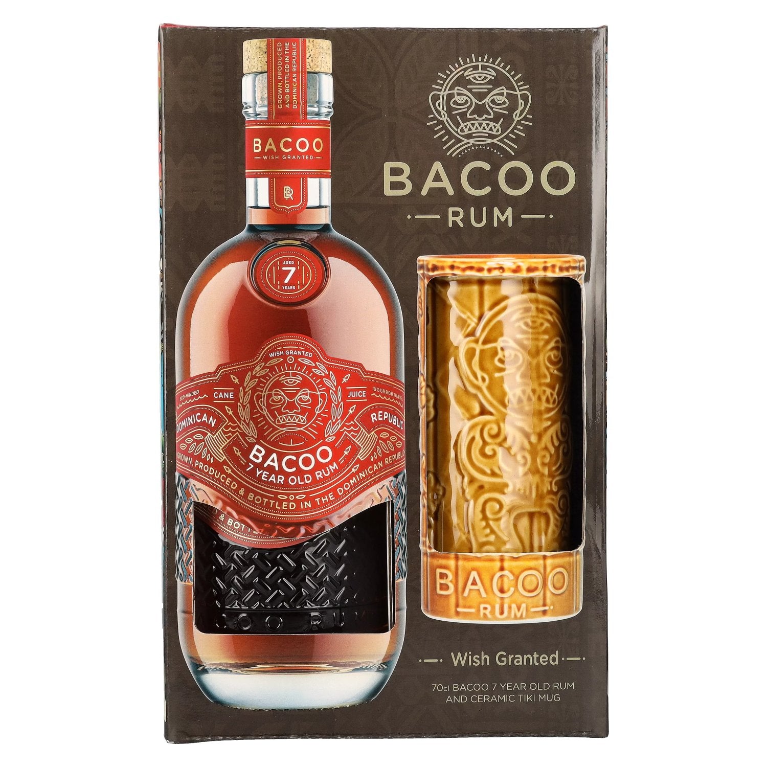 Bacoo 7 Years Old Rum 40% vol. 0,7l dans une boîte cadeau avec Tiki Mug