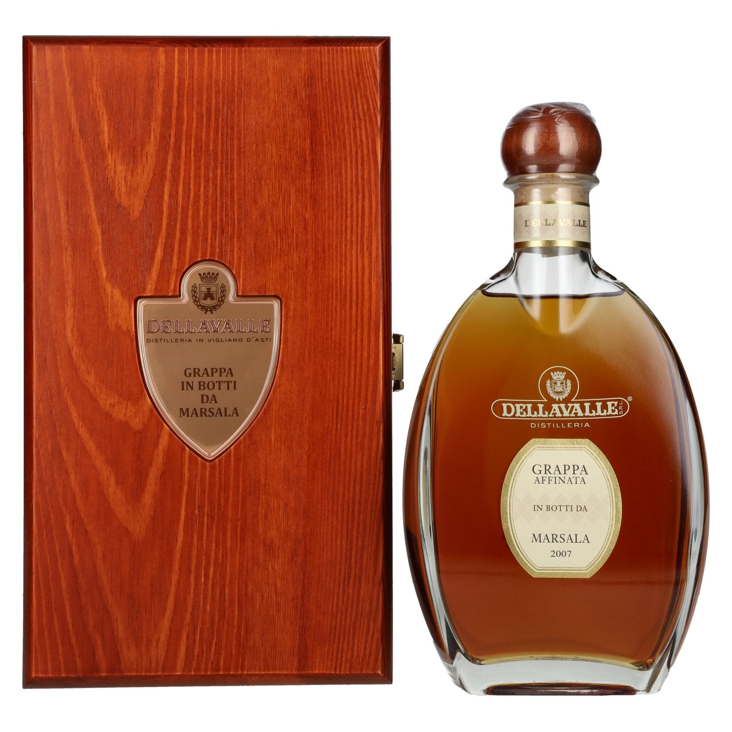 Dellavalle Grappa Affinata in botti da MARSALA 2007 42% vol. 0,7l dans une caisse en bois
