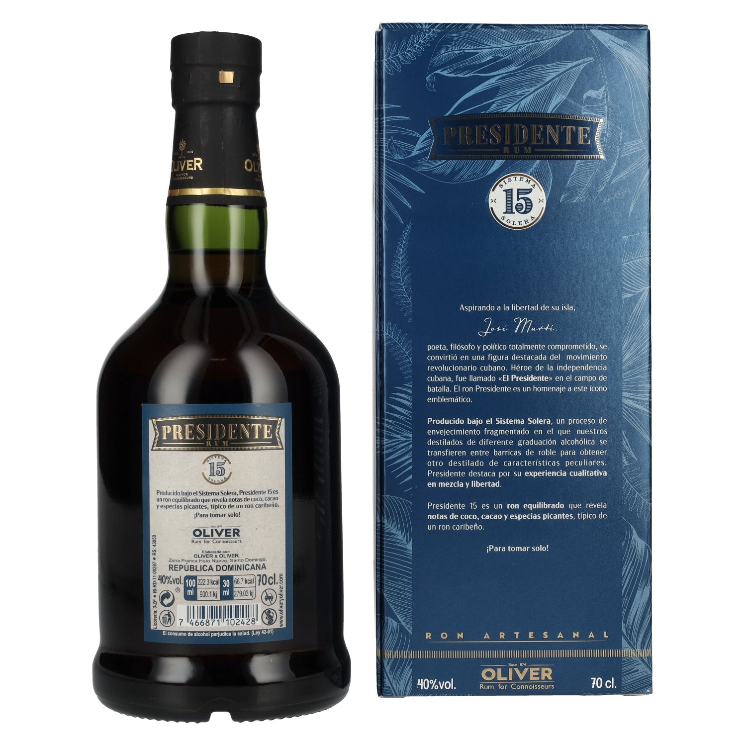 Presidente 15 Sistema Solera Rum 40% vol. 0,7l en coffret cadeau