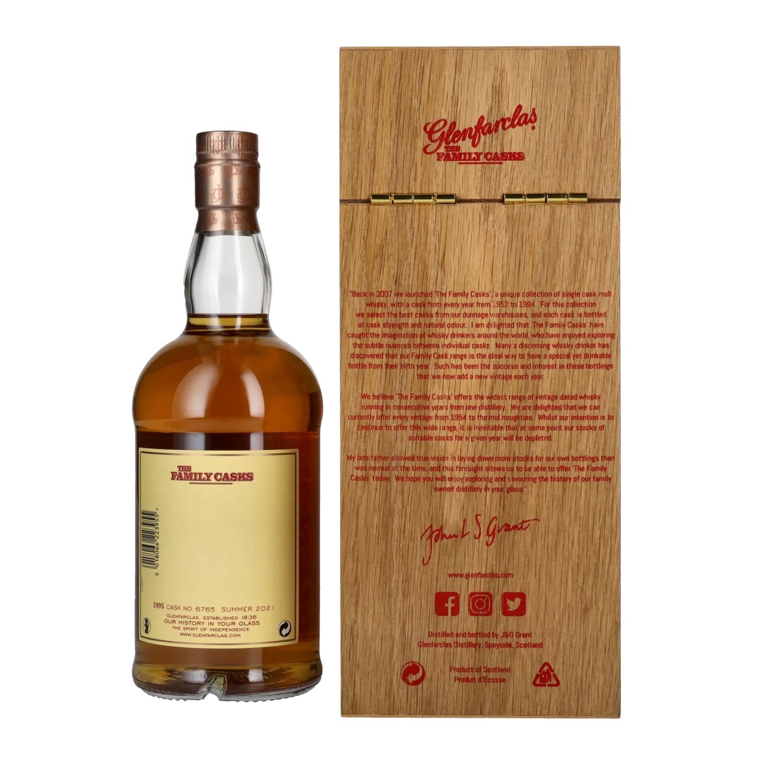 Glenfarclas THE FAMILY CASKS Single Cask SUMMER 2021 4th Fill Butt 1995 57,7% Vol. 0,7l in wooden box