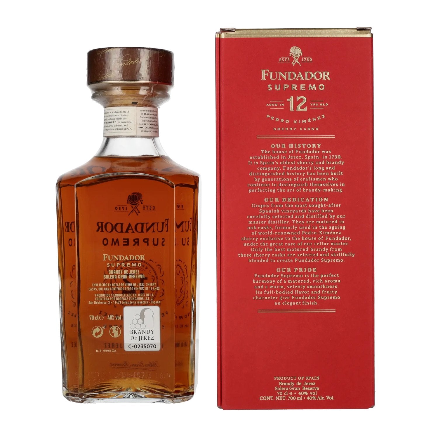 Fundador Supremo 12 Years Old Sherry Casks Brandy de Jerez 40% Vol. 0,7l in gift box