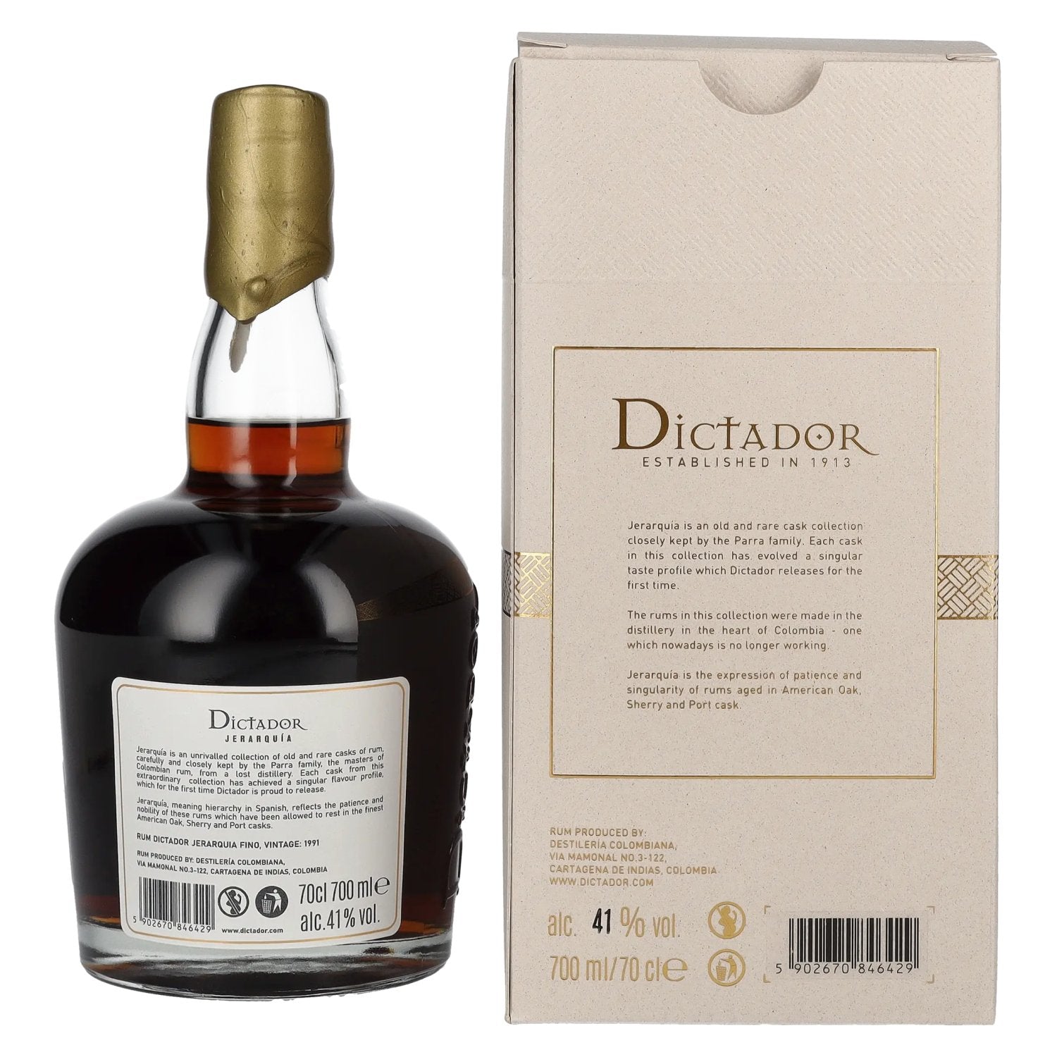 Dictador JERARQUÍA 29 Years Old FINO Rum 1991 41% Vol. 0,7l in Geschenkbox