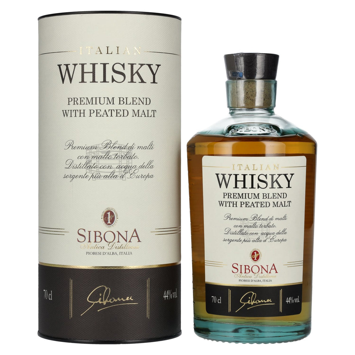 Sibona PREMIUM BLEND WITH PEATED MALT Italian Whisky 44% Vol. 0.7l in gift box
