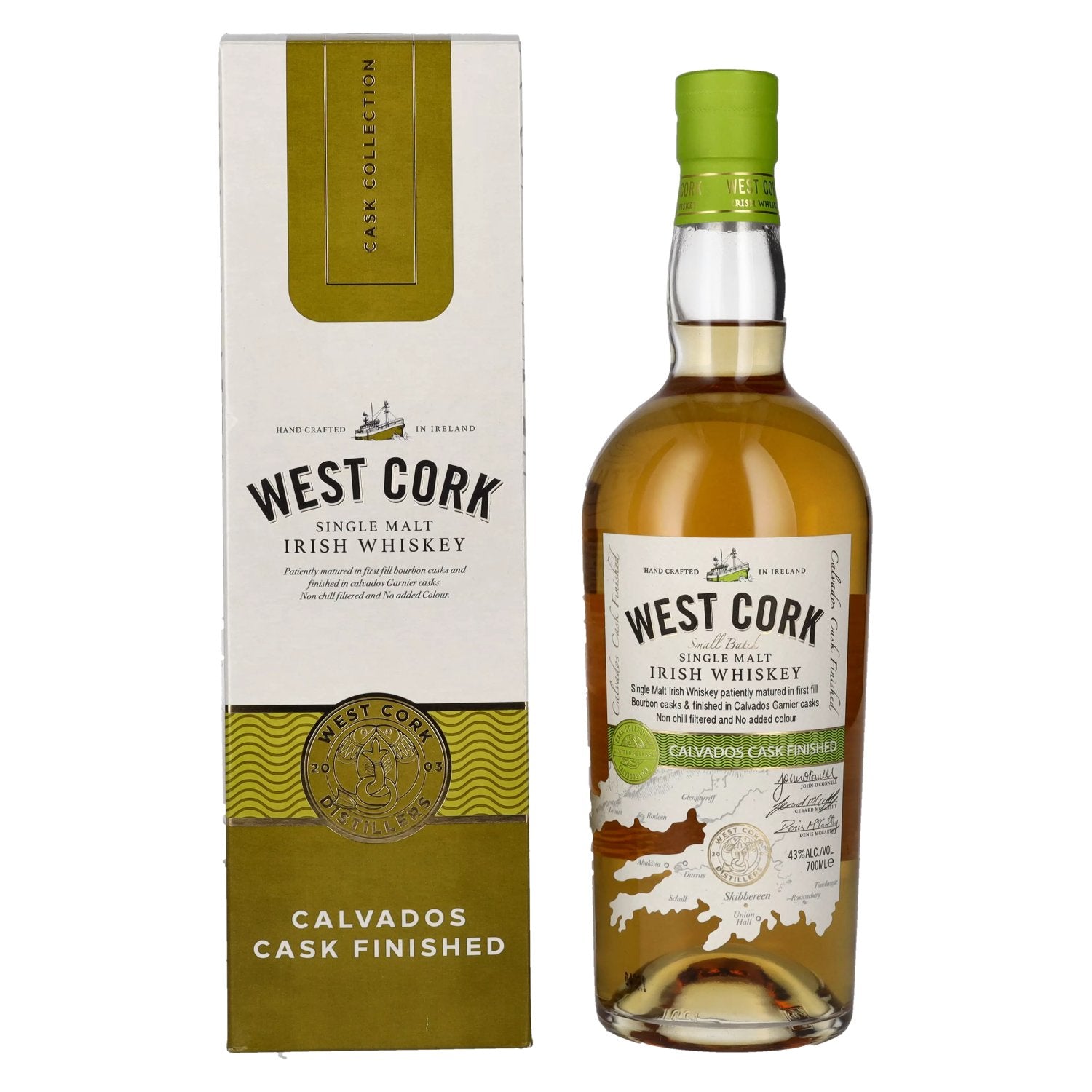West Cork Single Malt Irish Whiskey CALVADOS CASK FINISHED 43% Vol. 0,7l in gift box