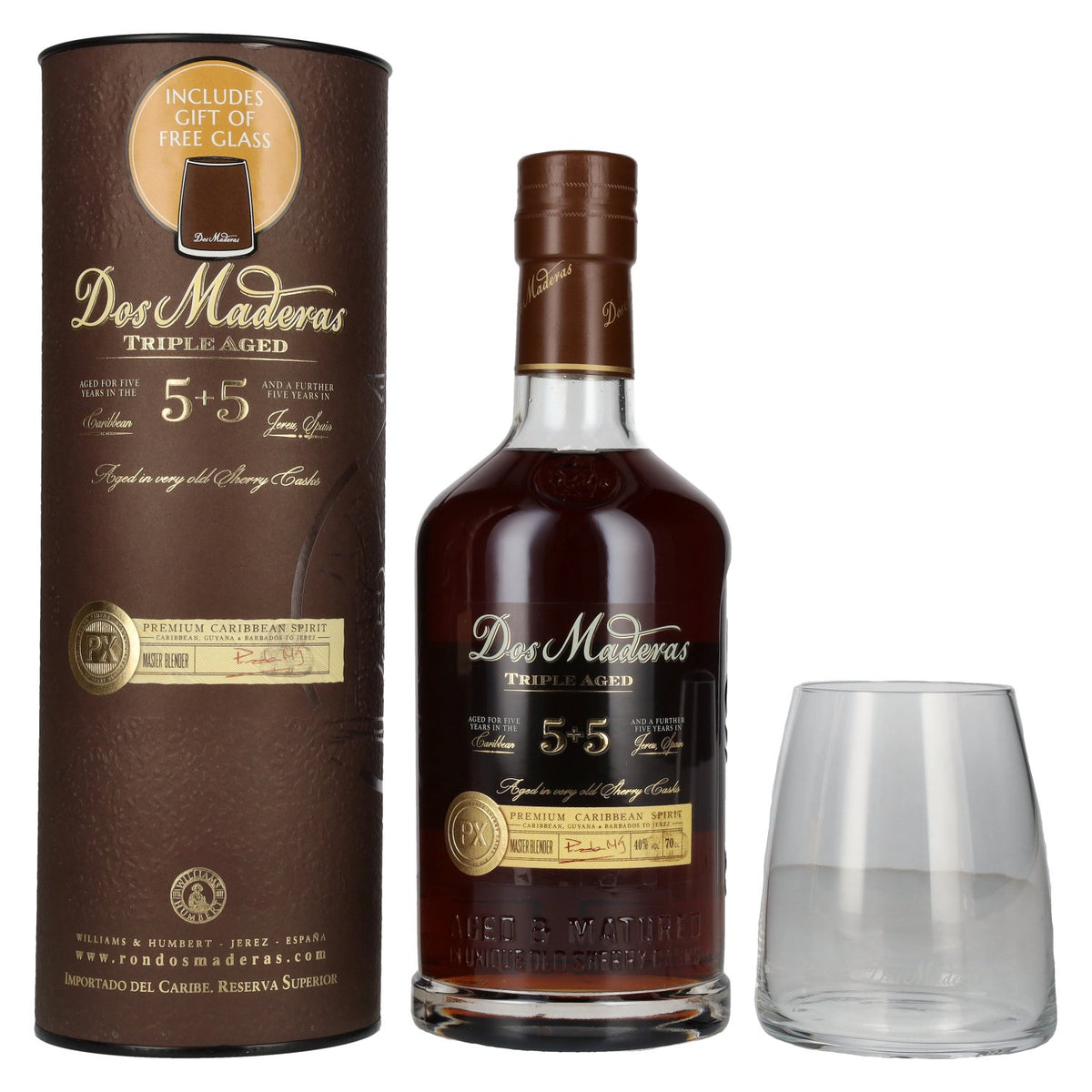 Dos Maderas PX 5+5 Years Old Triple Aged Spirit Drink 40% Vol. 0,7l in gift box with glass