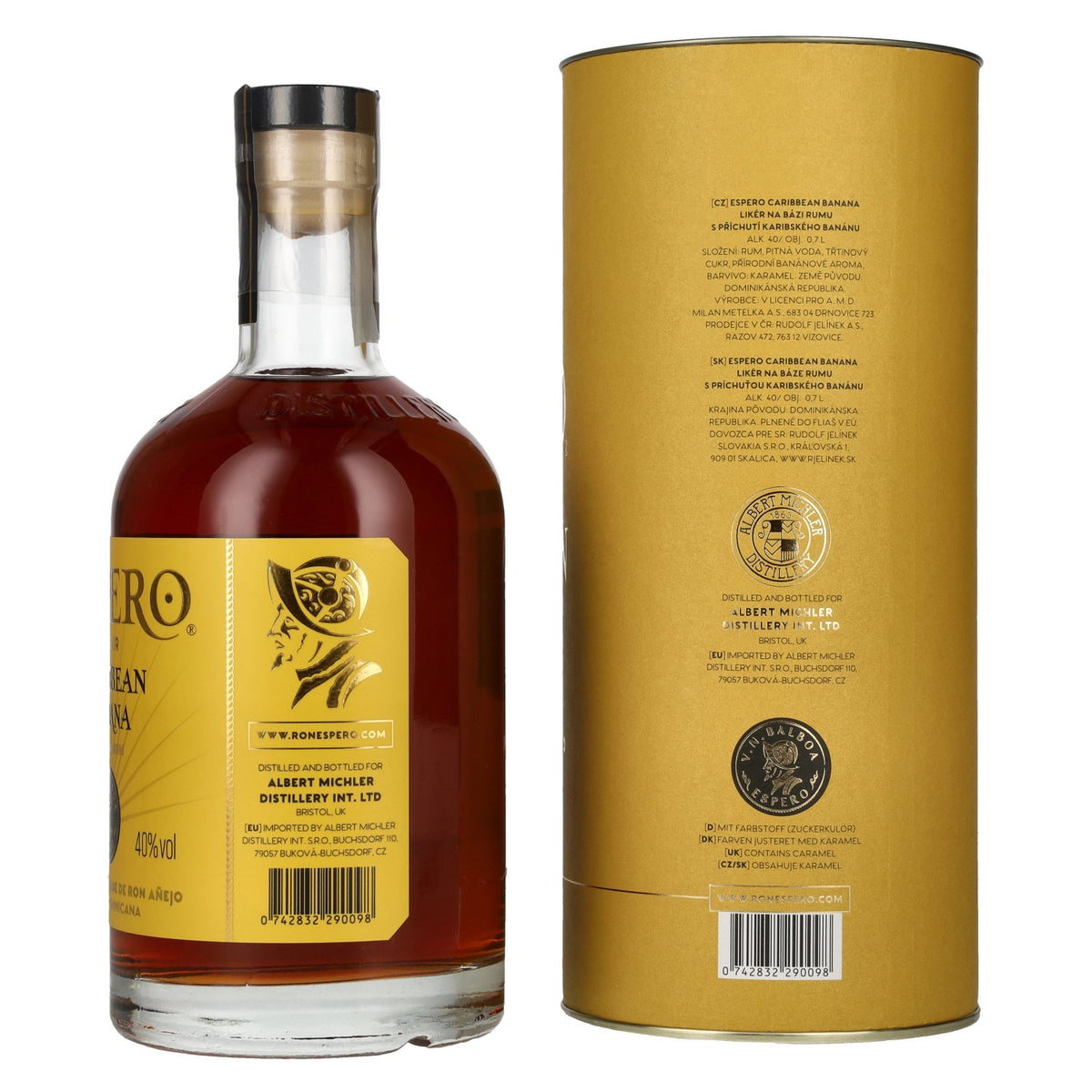 Ron Espero Caribbean Banana &amp; Rum Liqueur 40% ABV, 0.7 litres, in a gift box