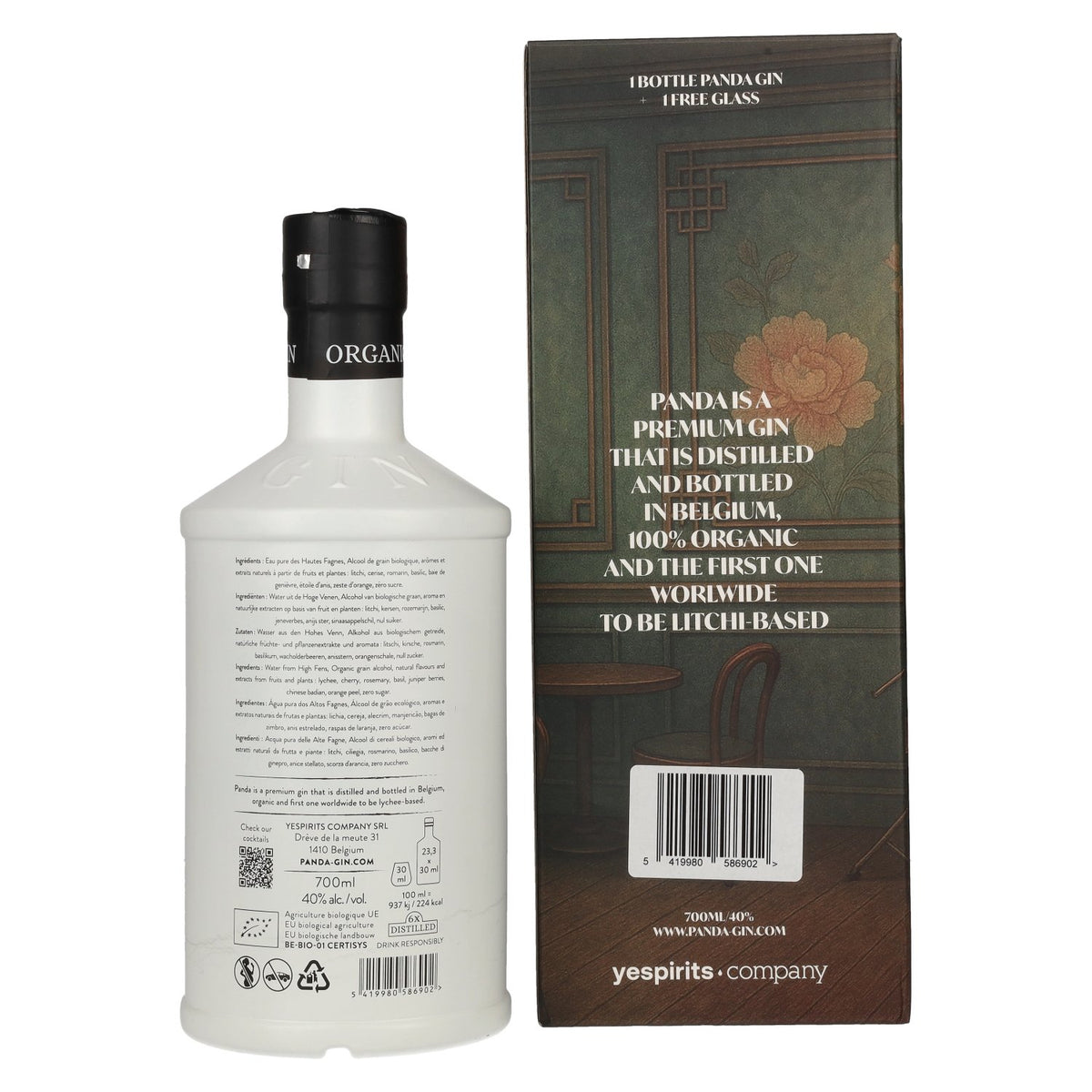 PANDA Organic Gin 40% vol. 0,7l en boîte cadeau avec verre