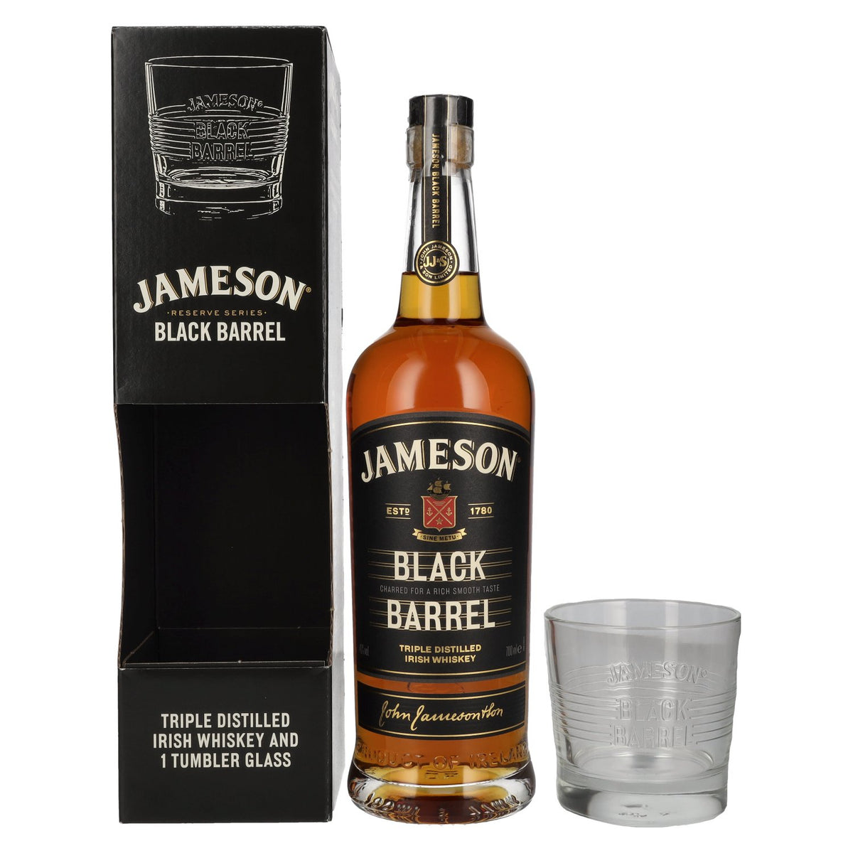 Jameson BLACK BARREL Triple Distilled Irish Whiskey 40% Vol. 0,7l in gift box with tumbler