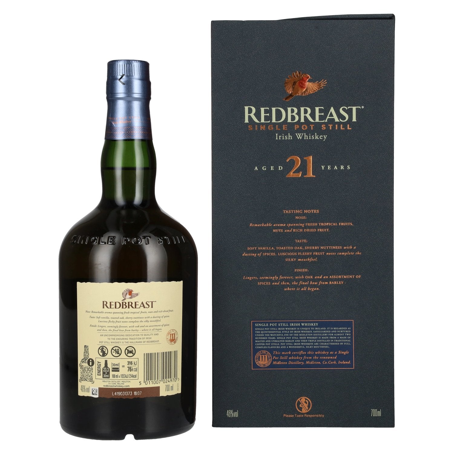 Redbreast 21 Years Old Single Pot Still Irish Whiskey 46% Vol. 0,7l in wooden box