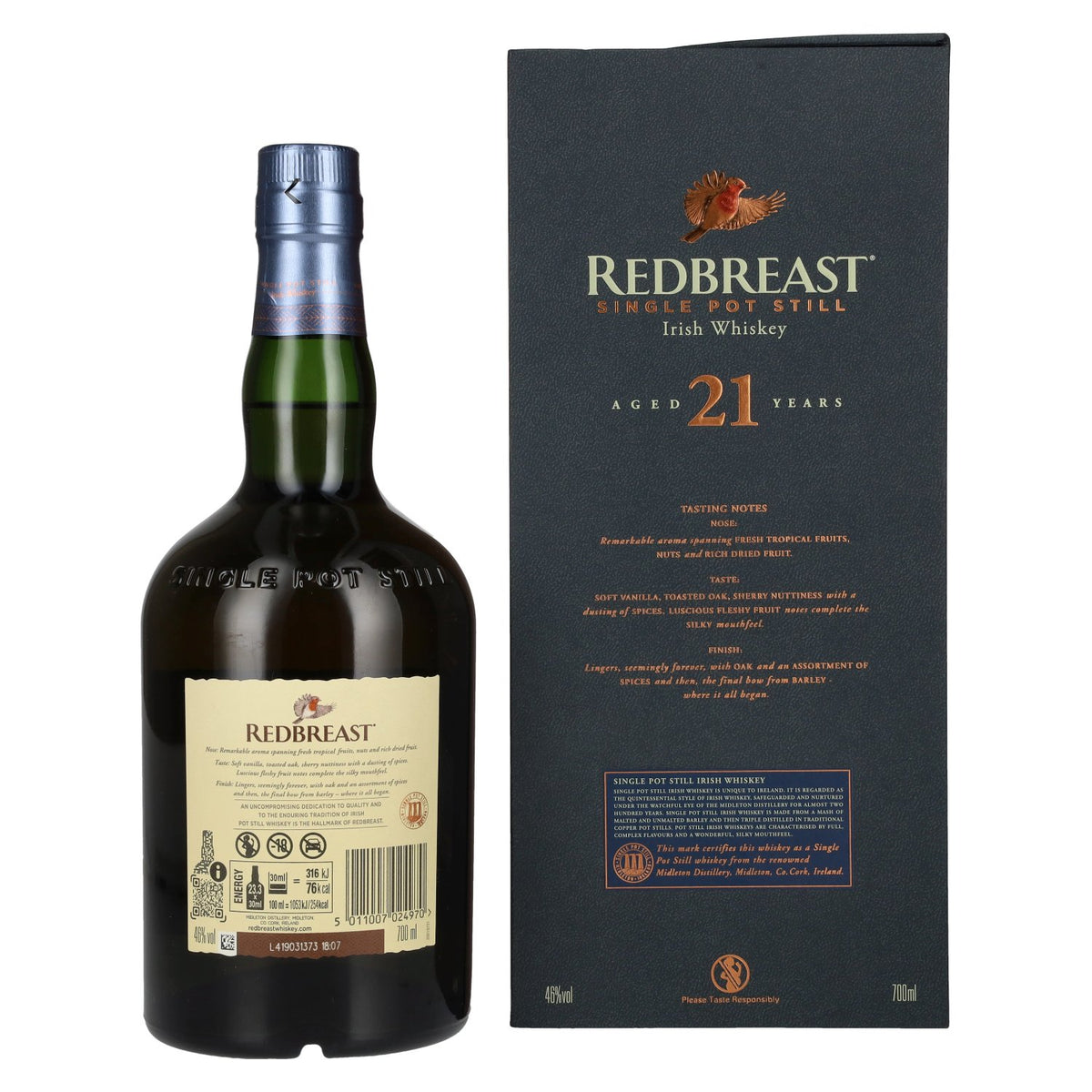 Redbreast 21 Years Old Single Pot Still Irish Whiskey 46% Vol. 0,7l dans une caisse en bois
