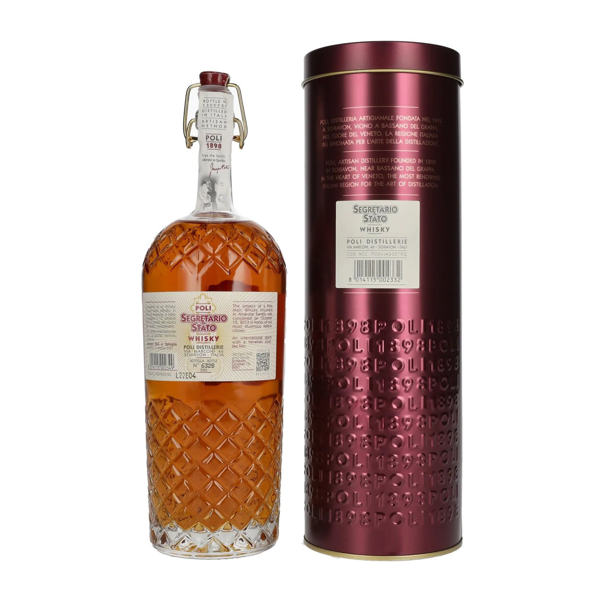 Poli Segretario di Stato Pure Malt Whisky 43% ABV 0.7l in a tin box