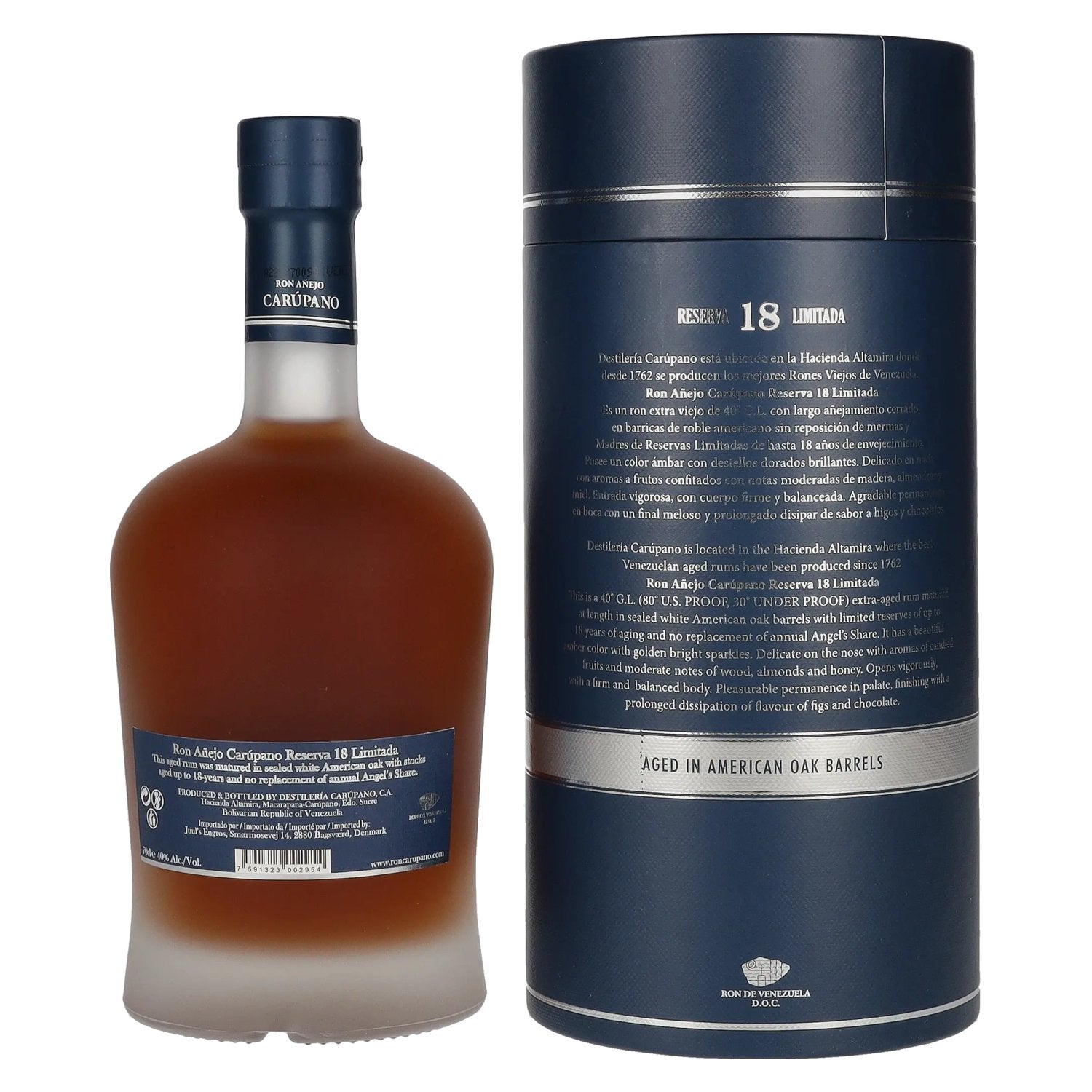 Ron Añejo Carúpano Reserva 18 Limitada 40% Vol. 0,7l en boîte cadeau