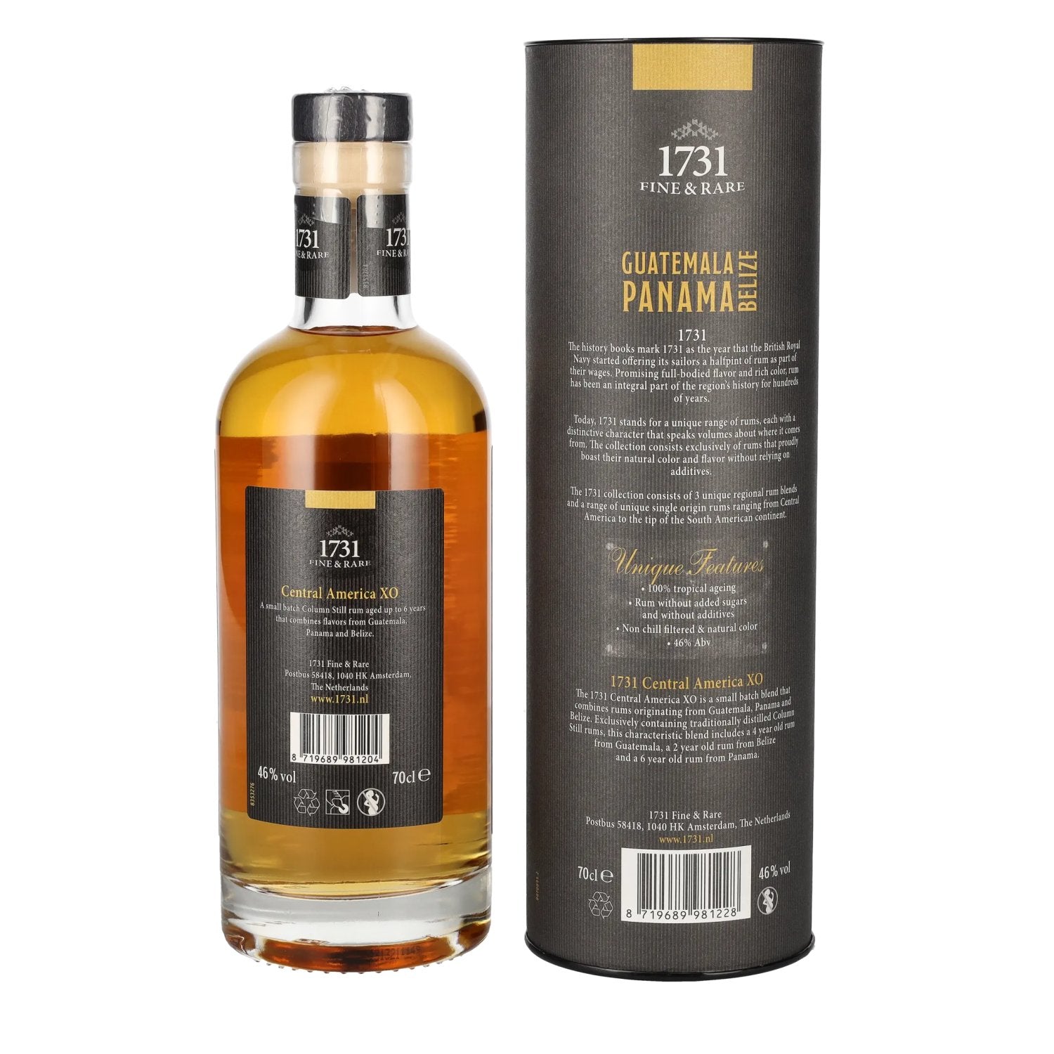 1731 Fine &amp; Rare GUATEMALA PANAMA BELIZE XO Central America Rum 46% Vol. 0,7l in gift box