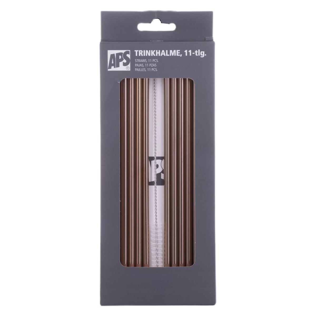 Paquet de 11 pailles APS en acier inoxydable couleur cuivre, avec brosse de nettoyage