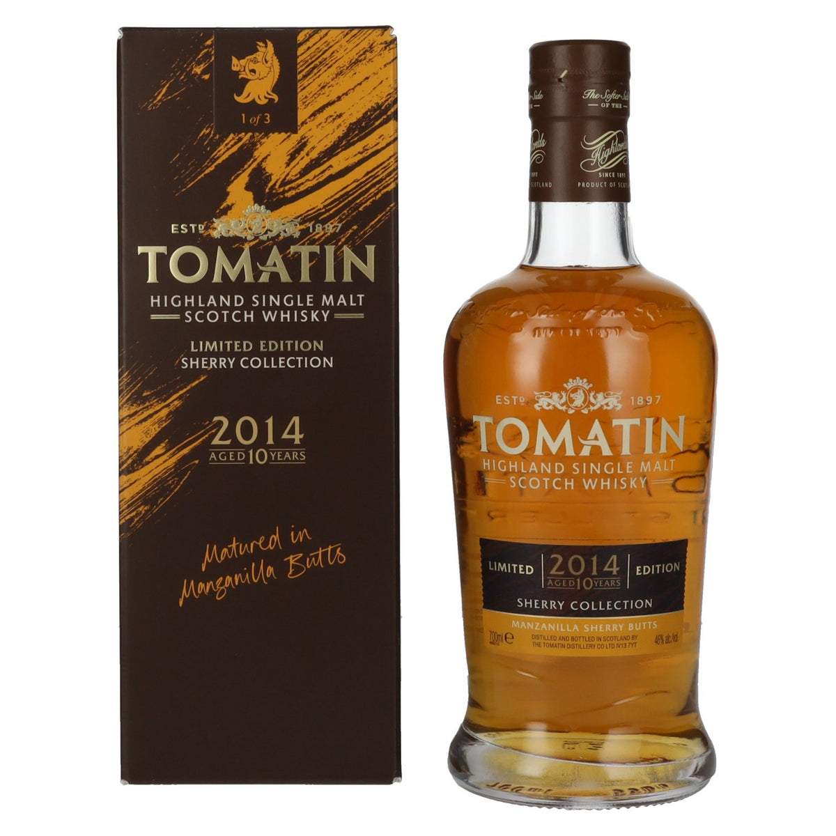 Tomatin 10 Years Old SHERRY COLLECTION Manzanilla Sherry Butts Limited Edition 2014 46% Vol. 0,7l en coffret cadeau