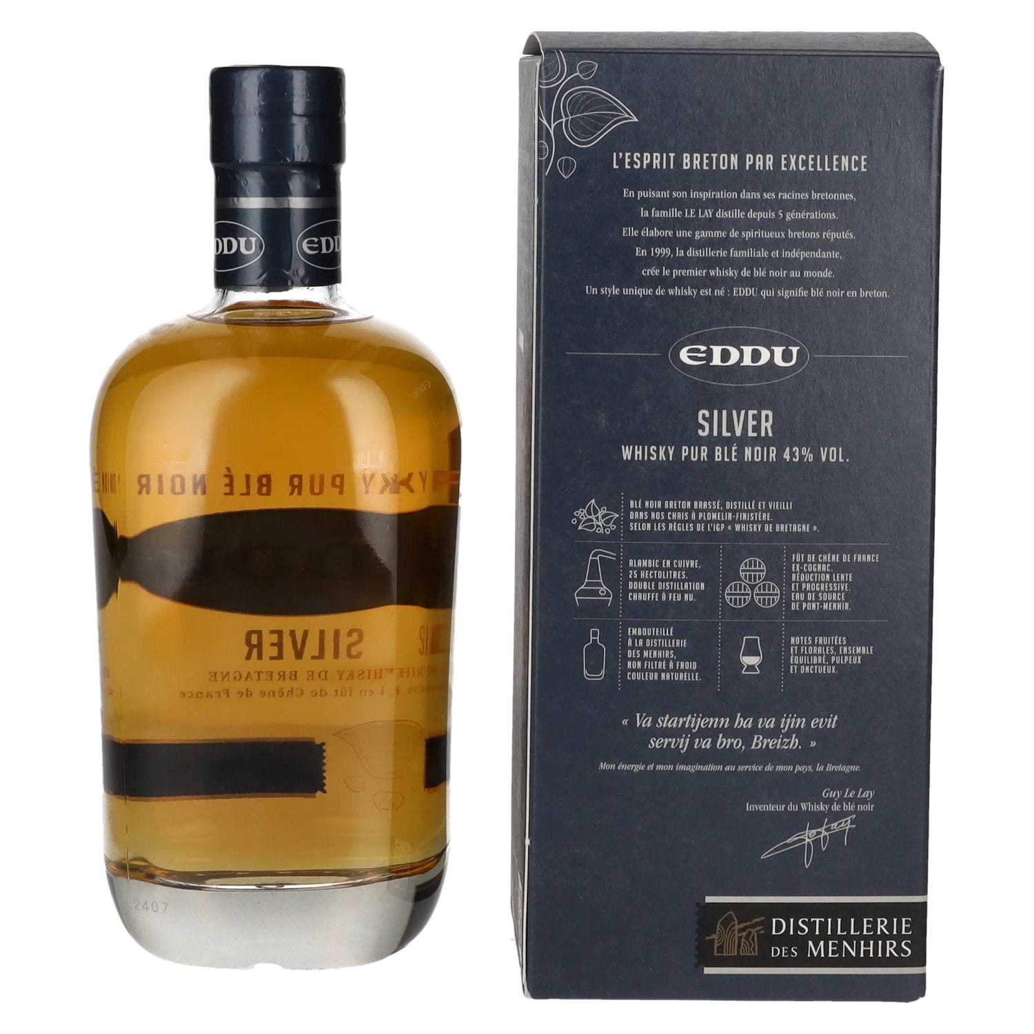 Eddu SILVER Pur Blé Noir Whisky 43% Vol. 0,7l en boîte cadeau