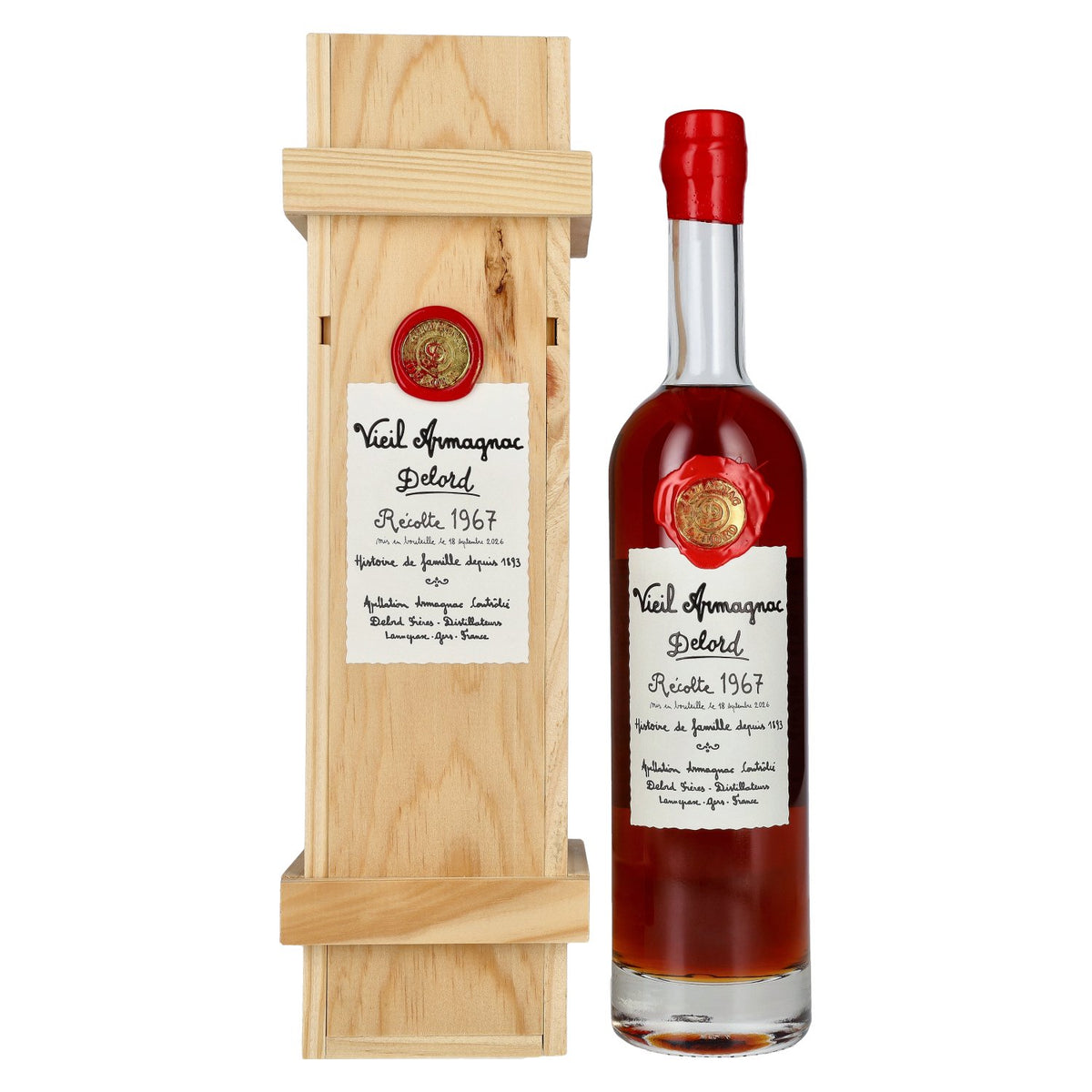 Vieux Armagnac Delord Vintage Récolte 1967 40 % vol. 0,7 l dans un coffret en bois