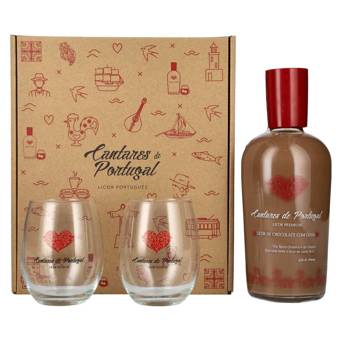 Cantares de Portugal Licor de Chocolate com Ginia 15% Vol. 0,7l in gift box with 2 glasses