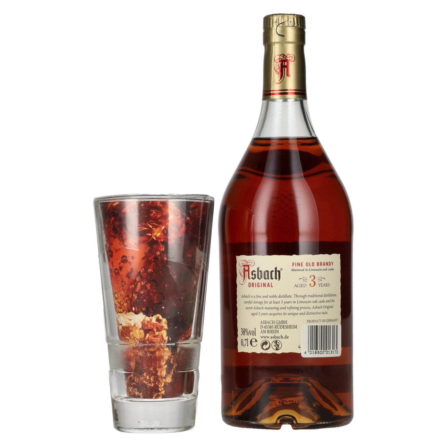Asbach Original 3 ans 38% vol. 0,7l avec verre