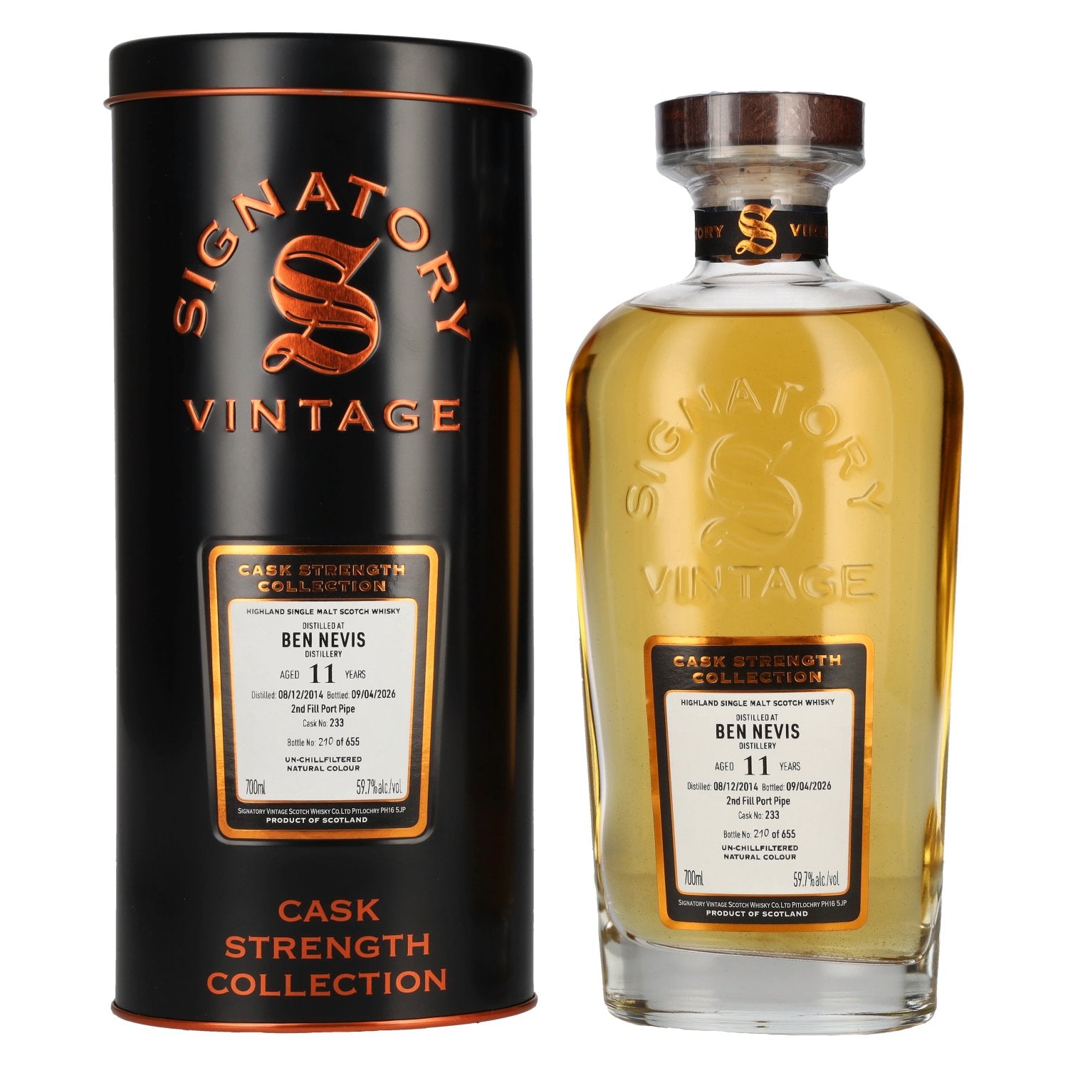 Signatory Vintage BEN NEVIS 11 Years Old 2nd Fill Port Pipe Cask Strength #233 2014 59,7% Vol. 0,7l in Tinbox