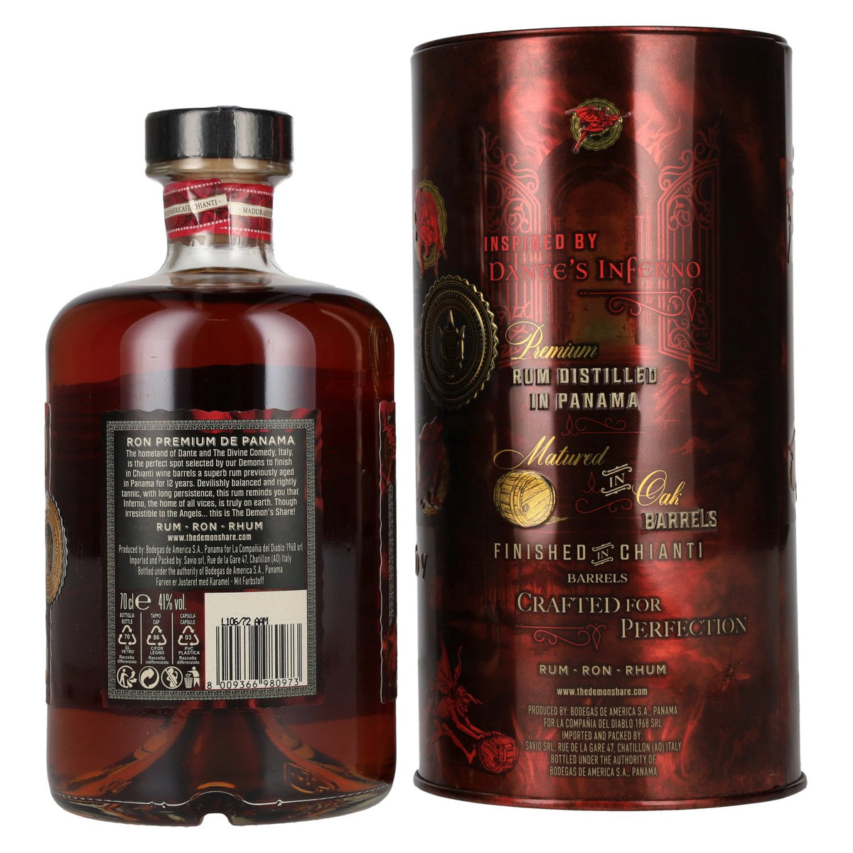 The Demon's Share Superior Blend Rum 12 Years Old Chianti Barrel Finish 41% Vol. 0,7l in Tinbox