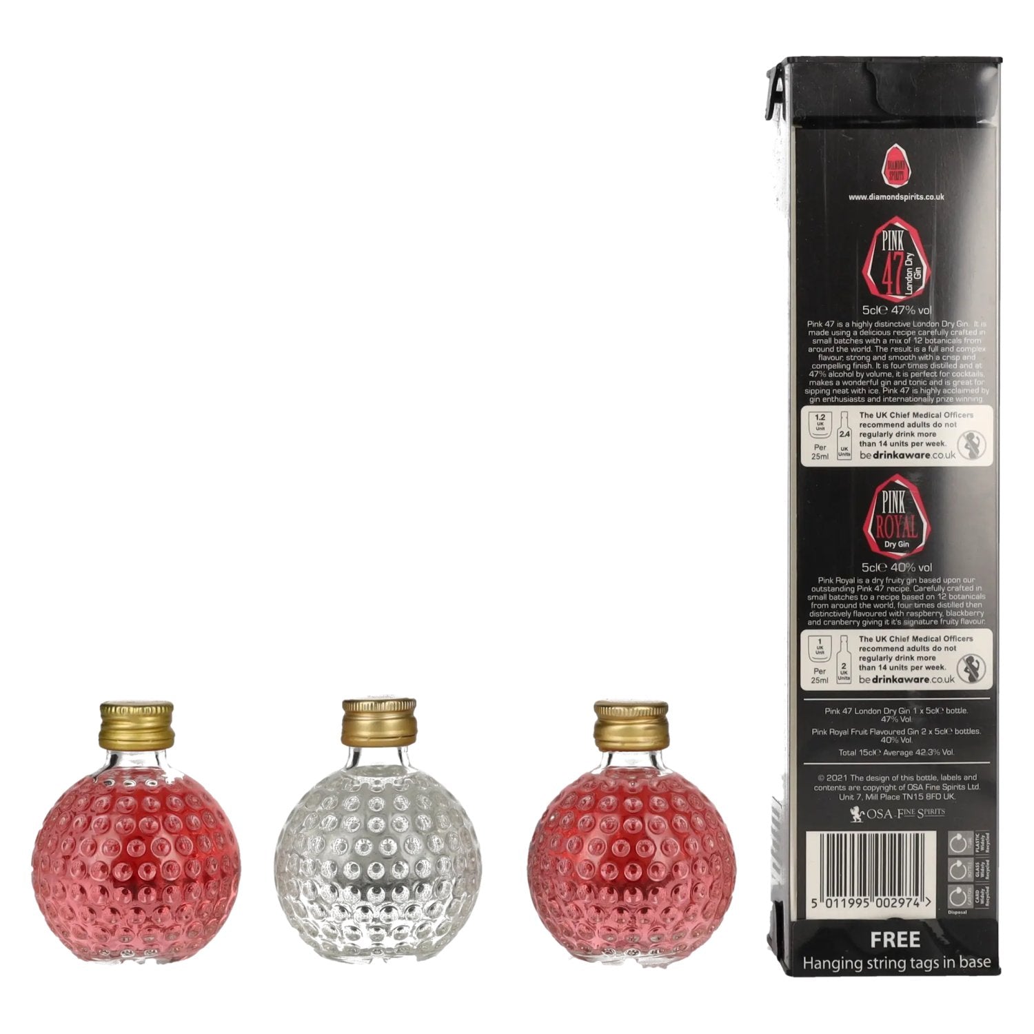 Pink Royal Dry Gin & Pink 47 London Dry Gin Christmas Baubles 42,3% Vol. 3x0,05l in Geschenkbox