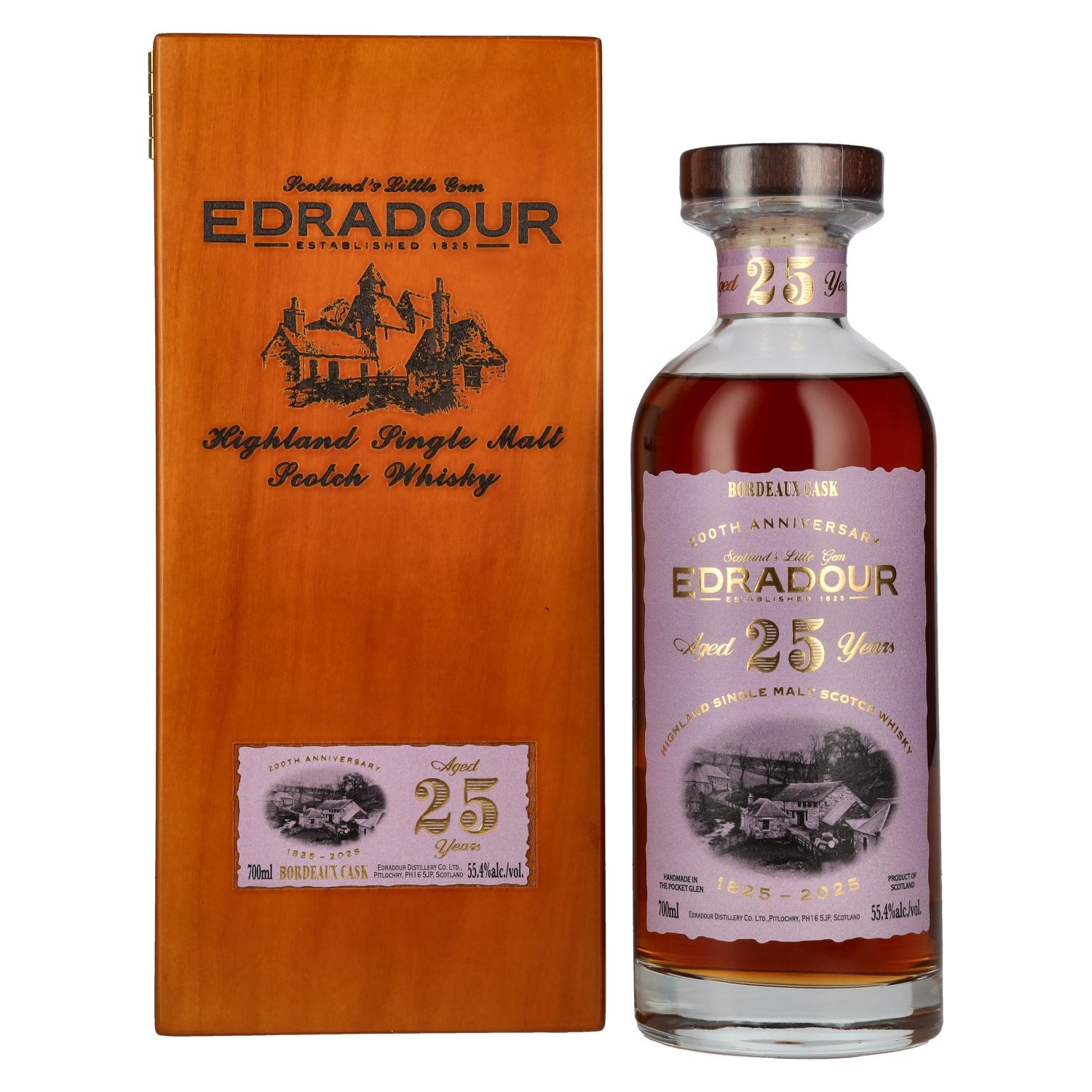 Edradour 25 Years Old 200th Anniversary 1st Fill Bordeaux Cask Highland Single Malt 55,4% Vol. 0,7l en caisse bois