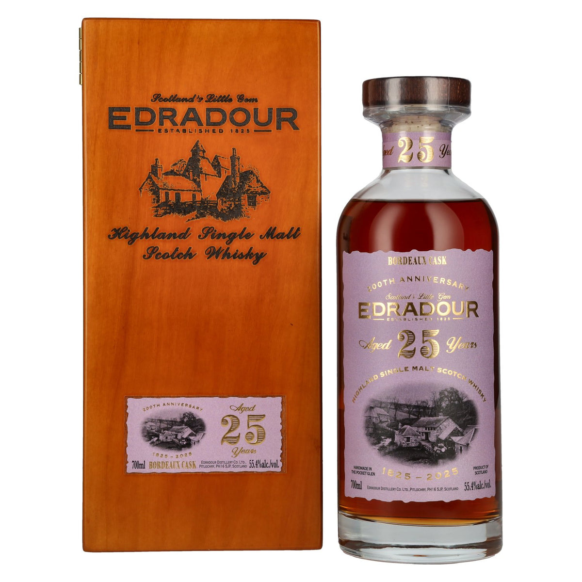Edradour 25 Years Old 200th Anniversary 1st Fill Bordeaux Cask Highland Single Malt 55,4% Vol. 0,7l en caisse bois