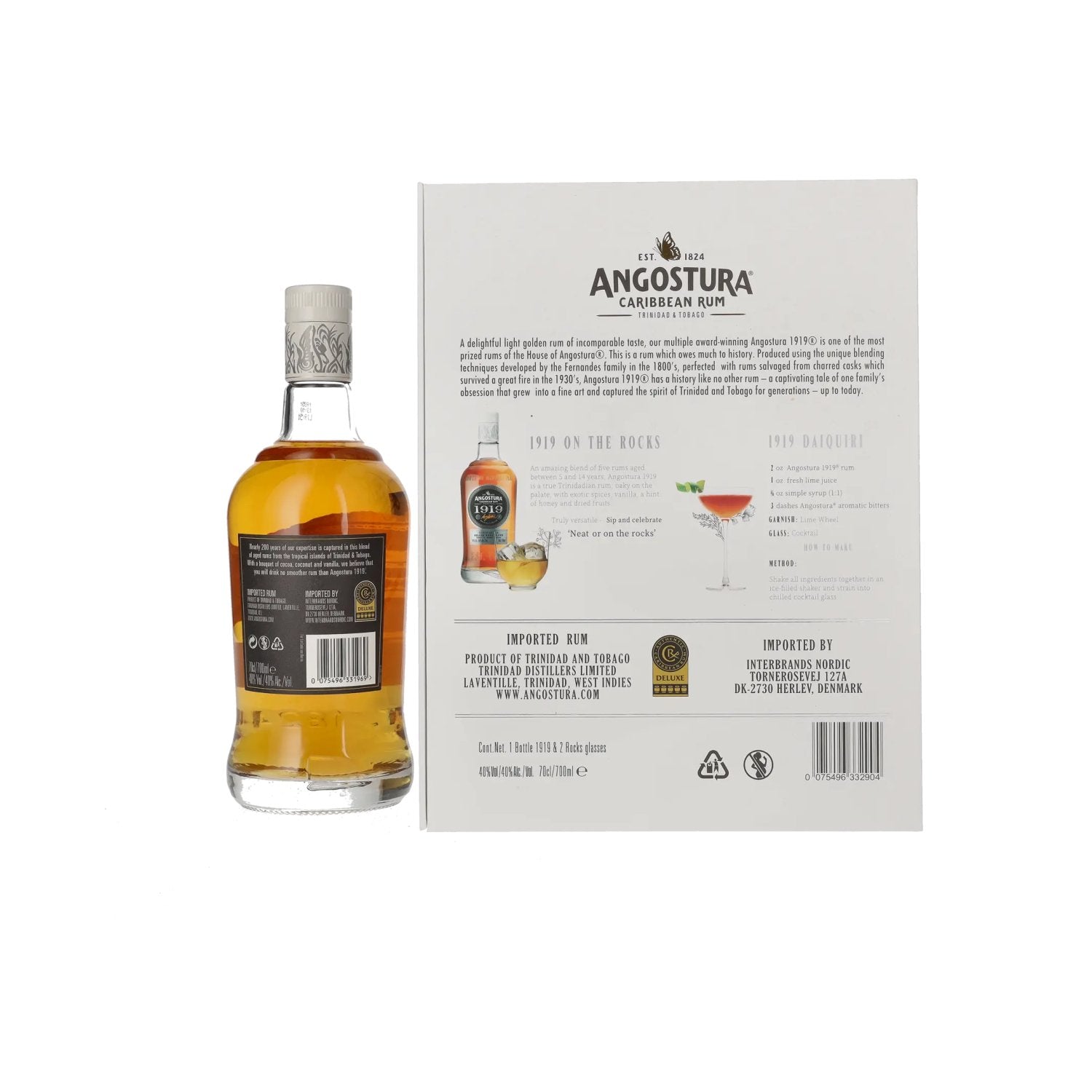 Angostura 1919 Premium Gold Rum Deluxe Aged Blend 40% vol. 0,7l dans un coffret cadeau avec 2 verres