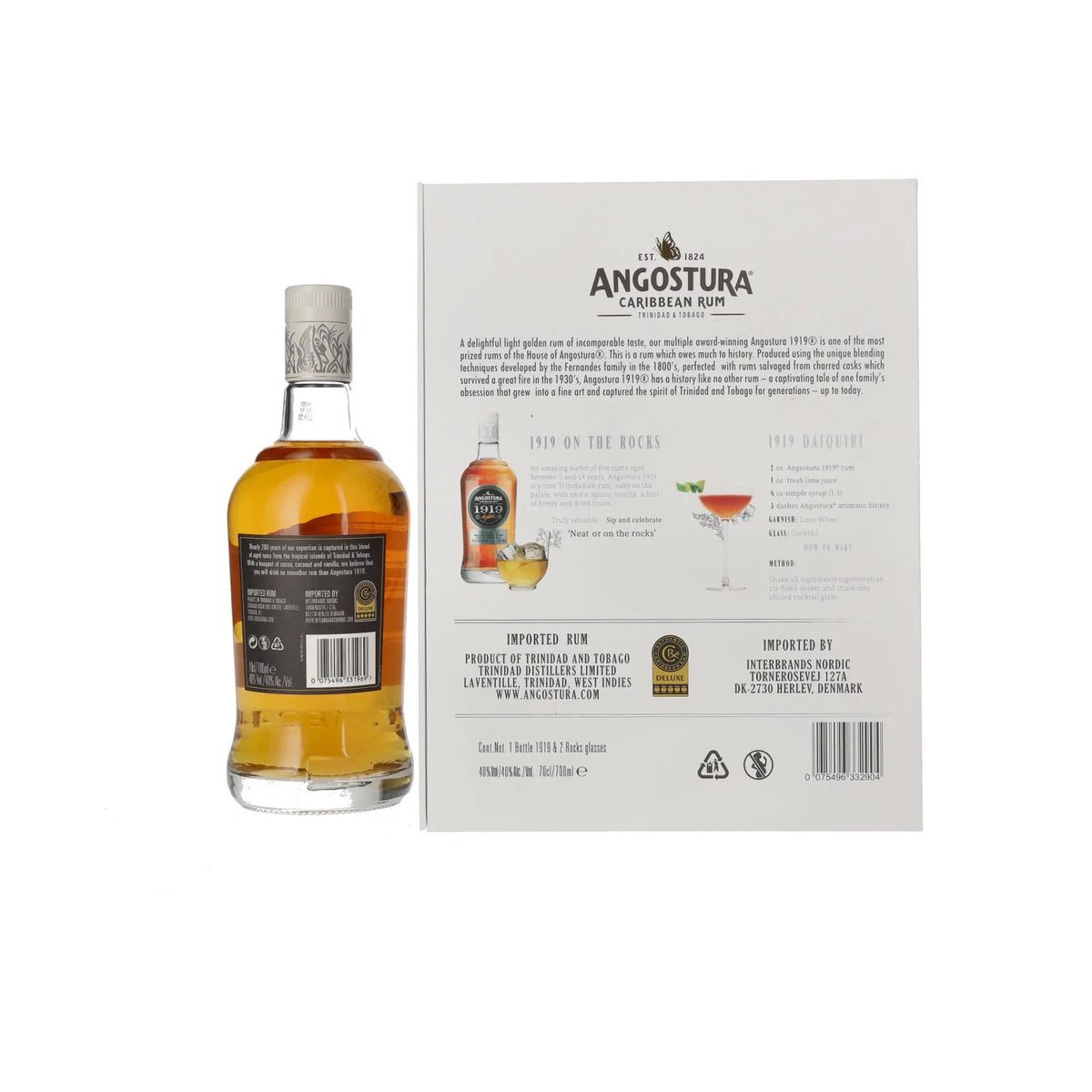 Angostura 1919 Premium Gold Rum Deluxe Aged Blend 40 % vol., 0,7 l, dans un coffret cadeau avec 2 verres