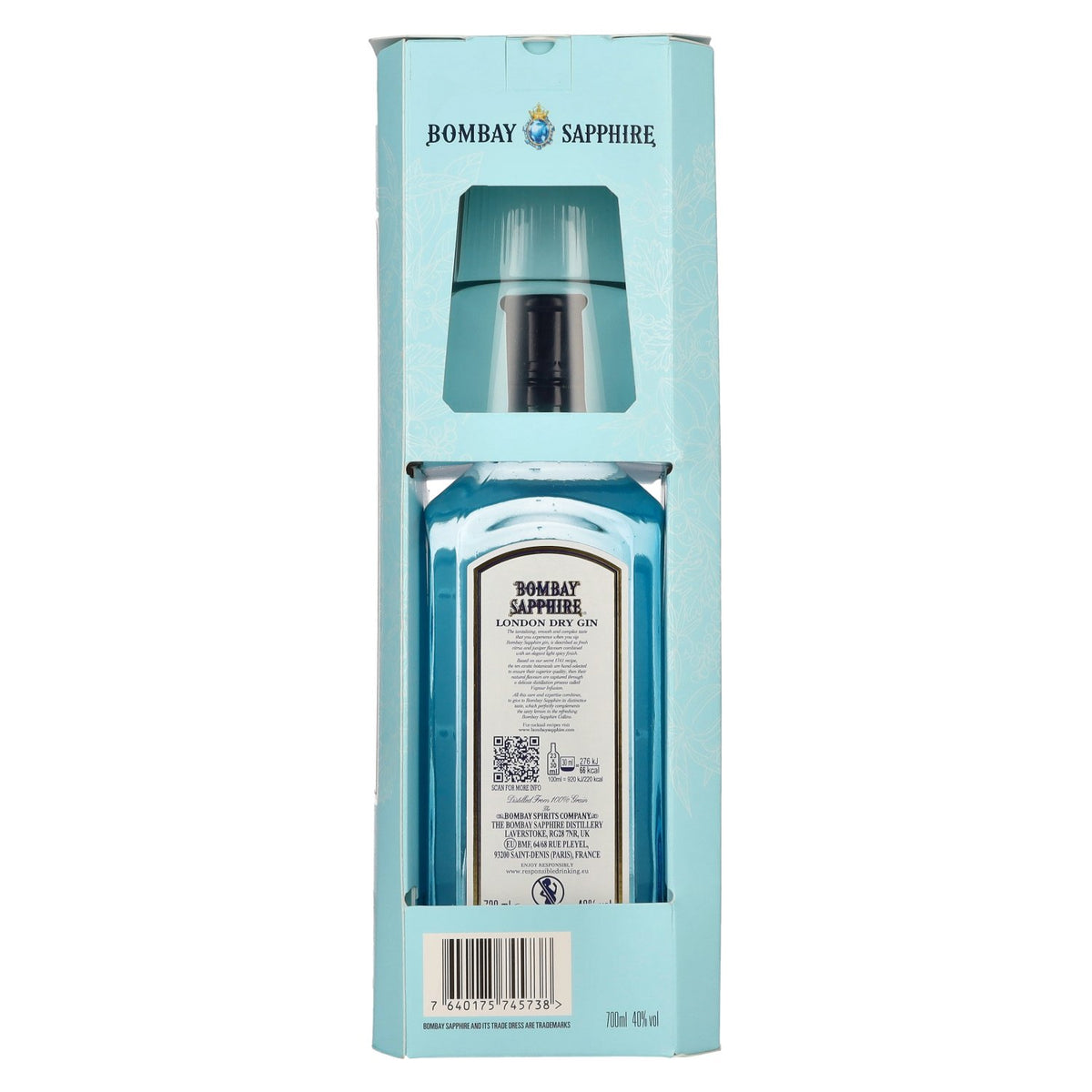 Bombay SAPPHIRE London Dry Gin 40% Vol. 0,7l in Geschenkbox mit Glas
