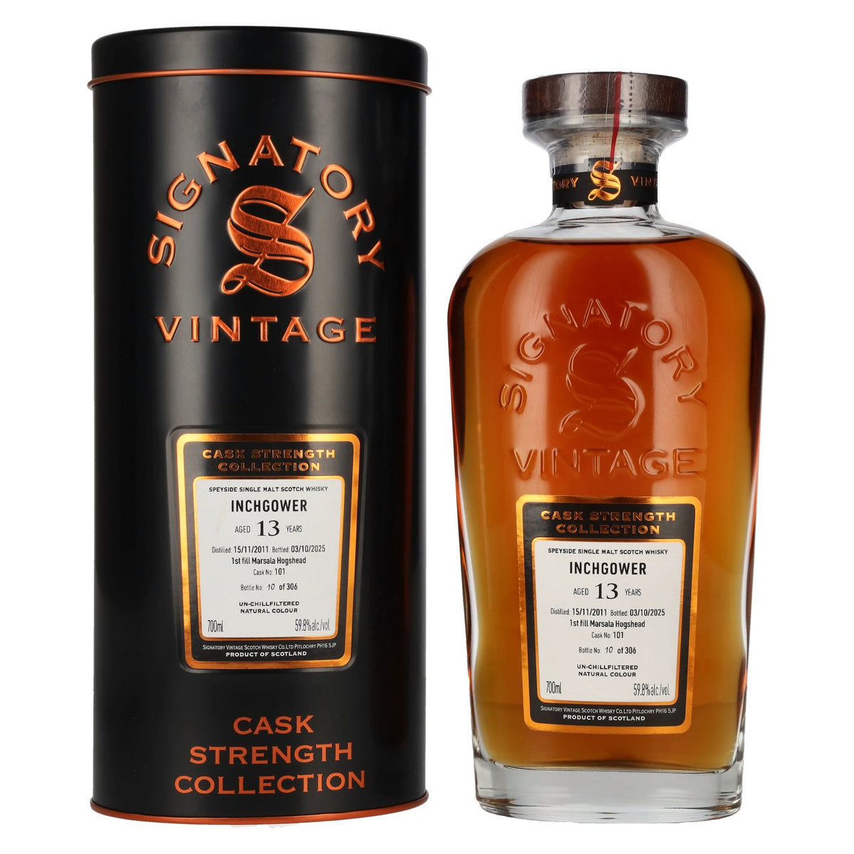Signatory Vintage INCHGOWER 13 Years Old 1st Fill Marsala Cask Strength #101 2011 59,8% Vol. 0,7l en Tinbox