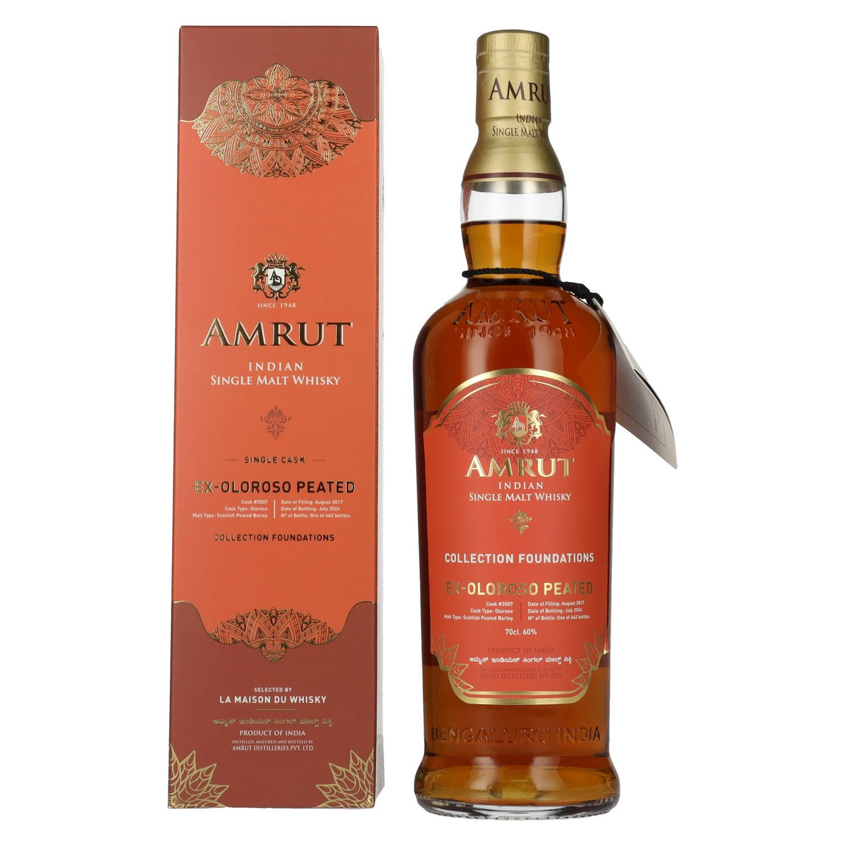 Amrut Ex-Oloroso Peated Indian Single Malt Whisky Collection Foundations 60% Vol. 0,7l in gift box