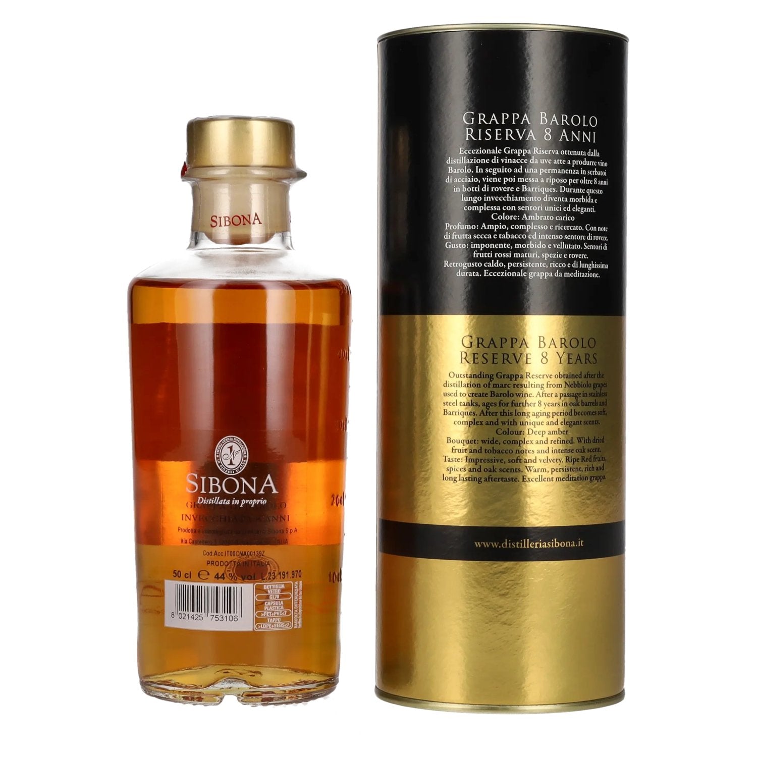 Sibona 8 Anni Invecchiata Grappa di BAROLO 44% Vol. 0,5l in Geschenkbox