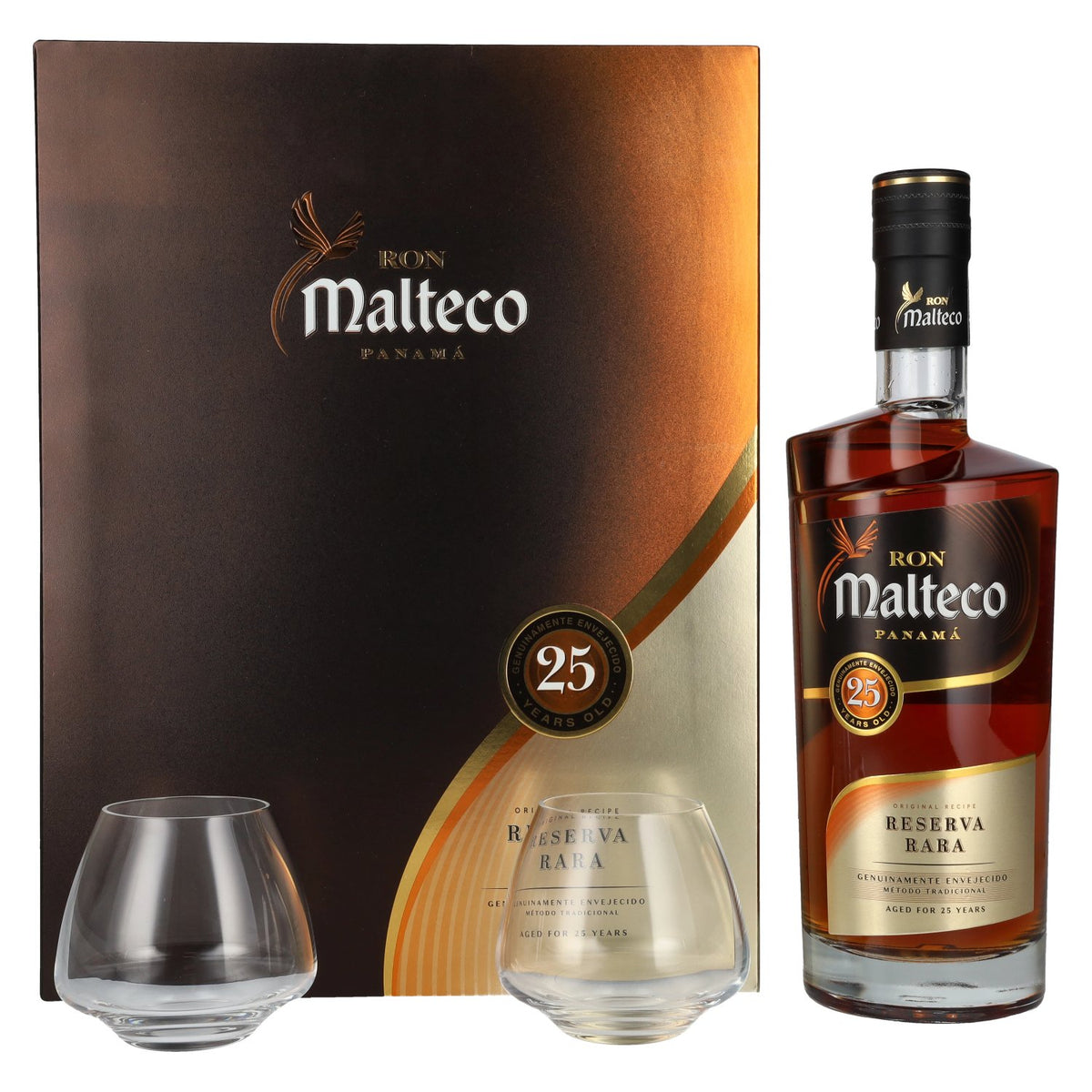 Ron Malteco 25 Years Old Reserva Rara 40% Vol. 0,7l in Geschenkbox mit 2 Gläsern