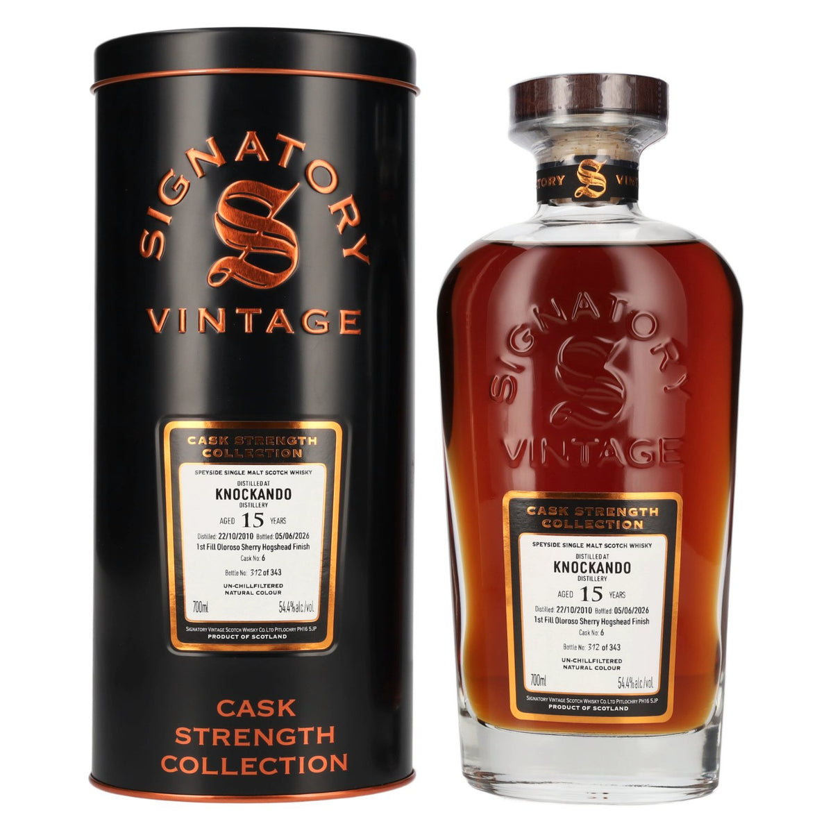 Signatory Vintage KNOCKANDO 15 Years Old Cask Strength Collection #6 2010 54.4% vol. 0.7 l in a tin box