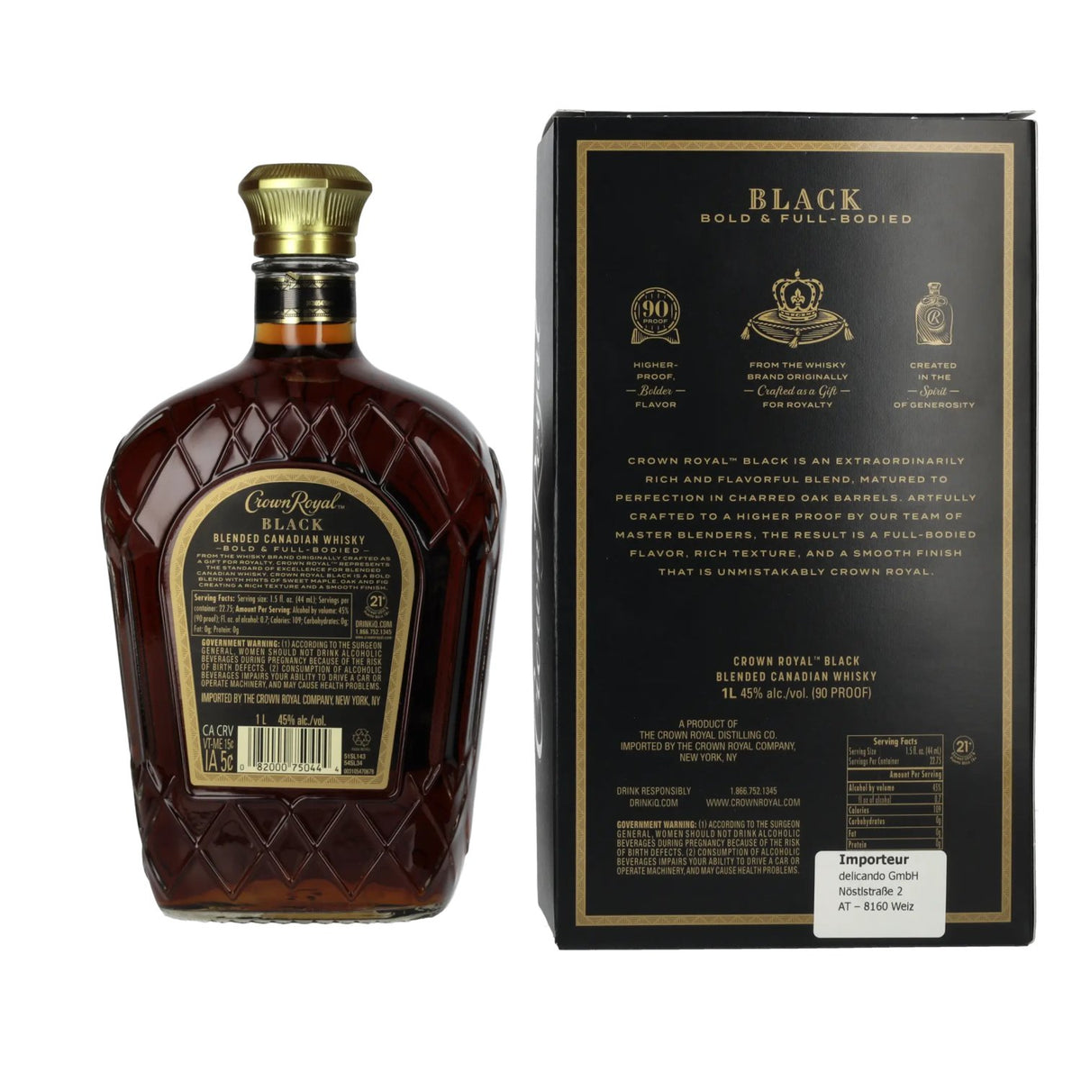 Crown Royal BLACK Blended Canadian Whisky 45% Vol. 1l in Geschenkbox