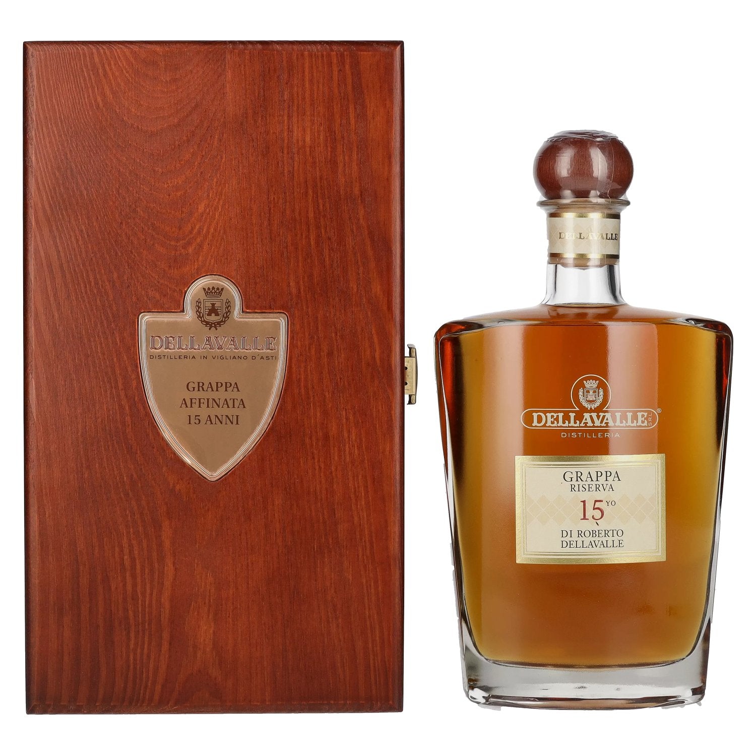 Dellavalle Grappa Reserva 15 ANNI di Roberto Dellavalle 42% vol. 0,7l dans une caisse en bois