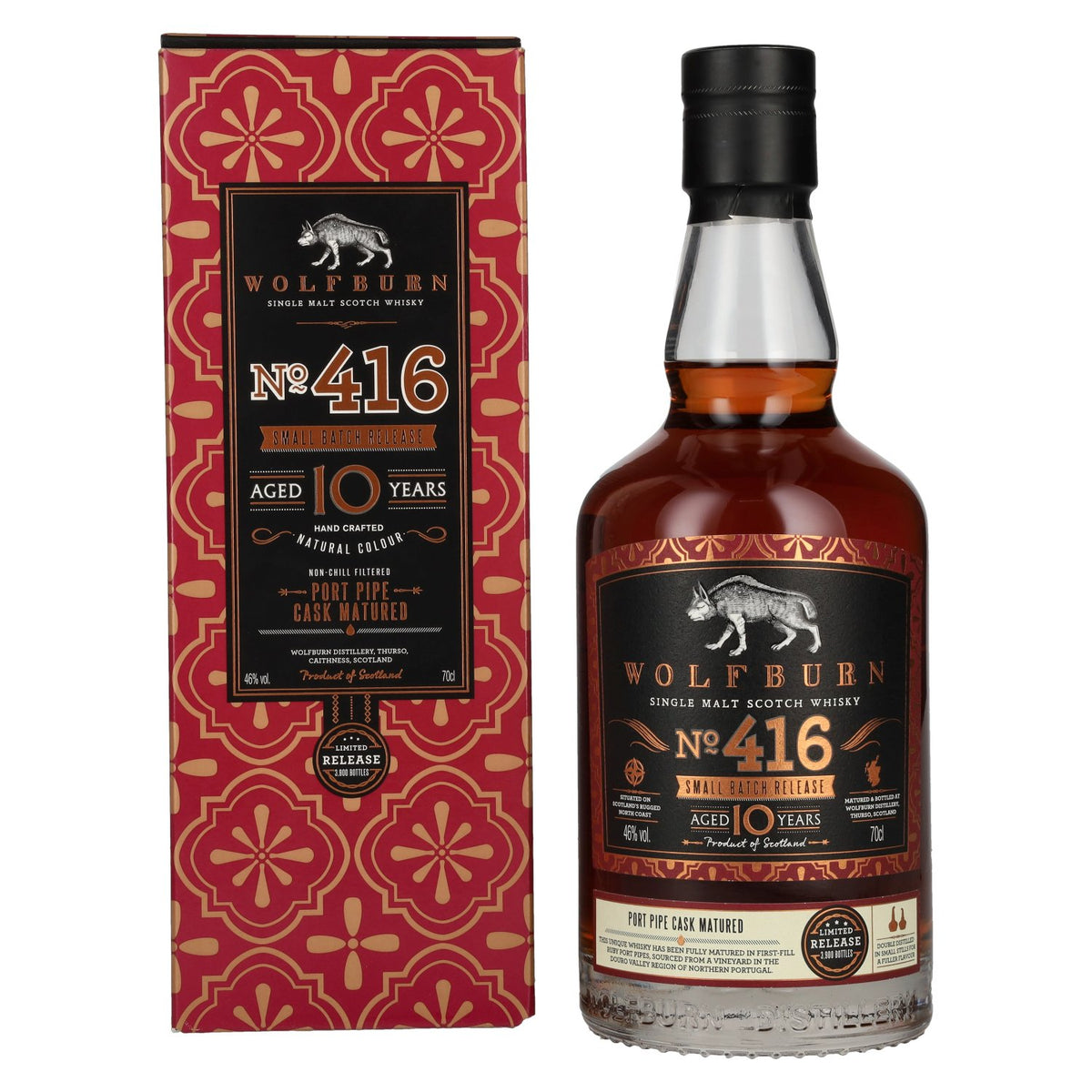 Wolfburn 10 ans d'âge n° 416, édition en petite série, whisky single malt écossais, 46 % vol., 0,7 l, dans un coffret cadeau