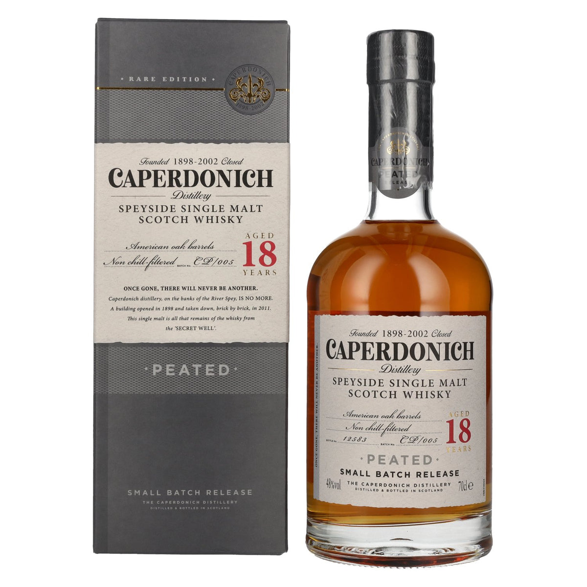 Caperdonich 18 Years Old PEATED Speyside Single Malt Scotch Whisky # 005 48% Vol. 0,7l en coffret cadeau