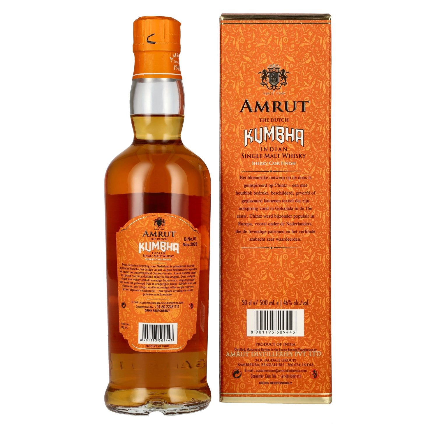 Amrut THE DUTCH KUMBHA Single Malt Whisky Sherry Cask Finish 46% Vol. 0,5l in Geschenkbox